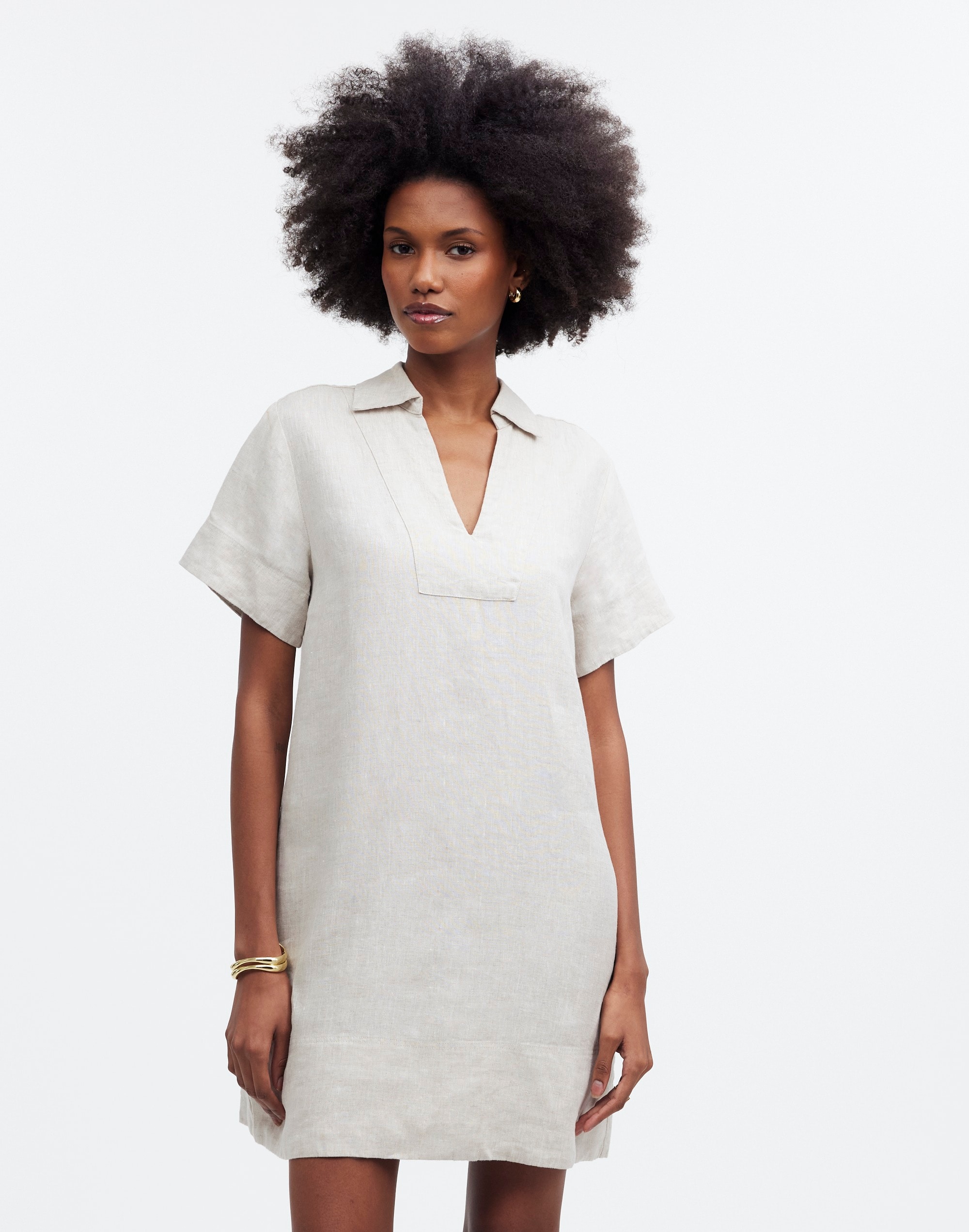V-Neck Mini Dress in 100% Linen