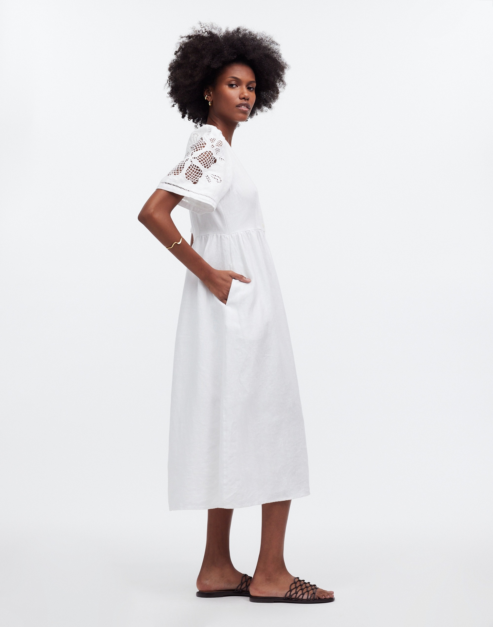 Cassie Button-Front Midi Dress in Linen