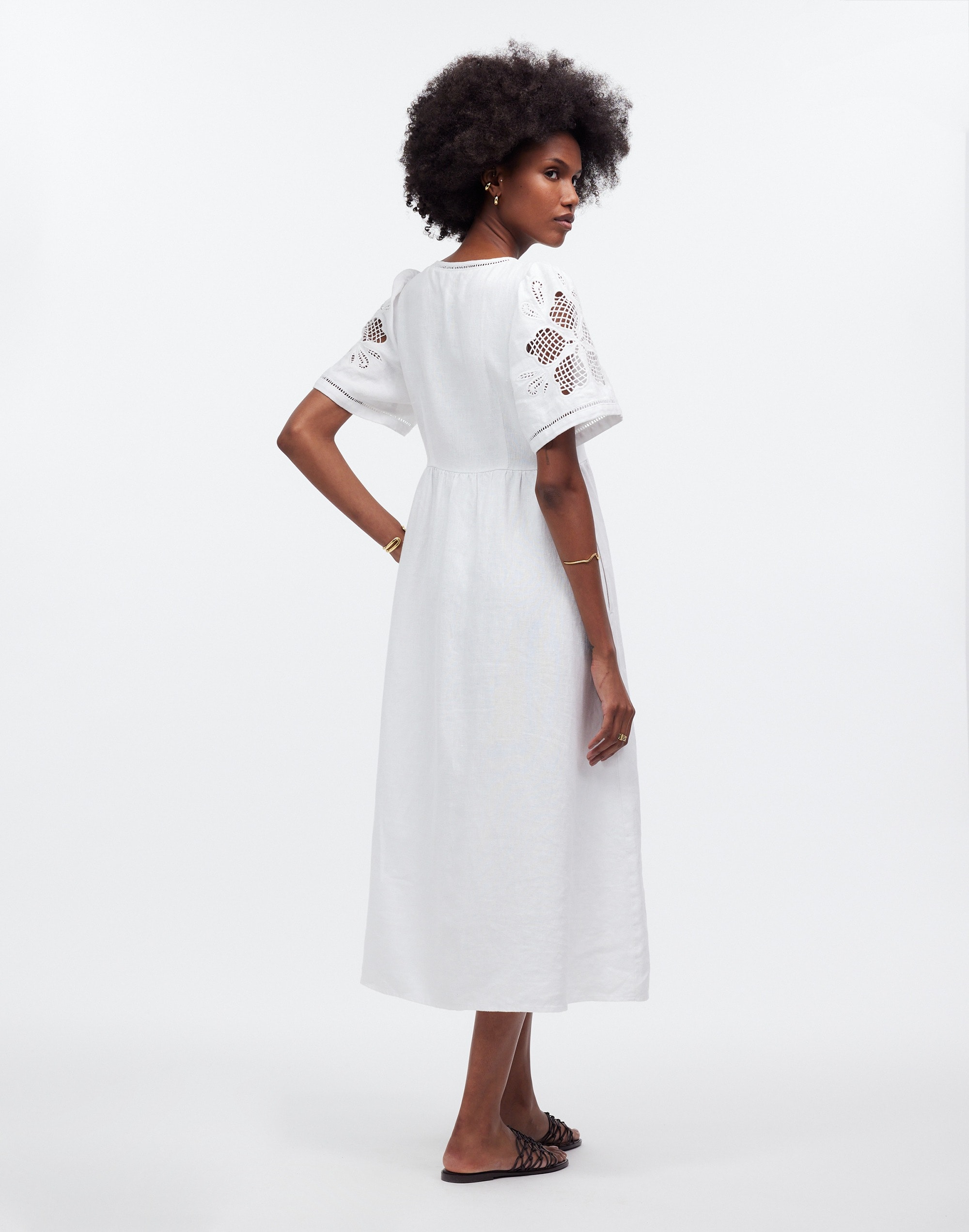 Cassie Button-Front Midi Dress in Linen
