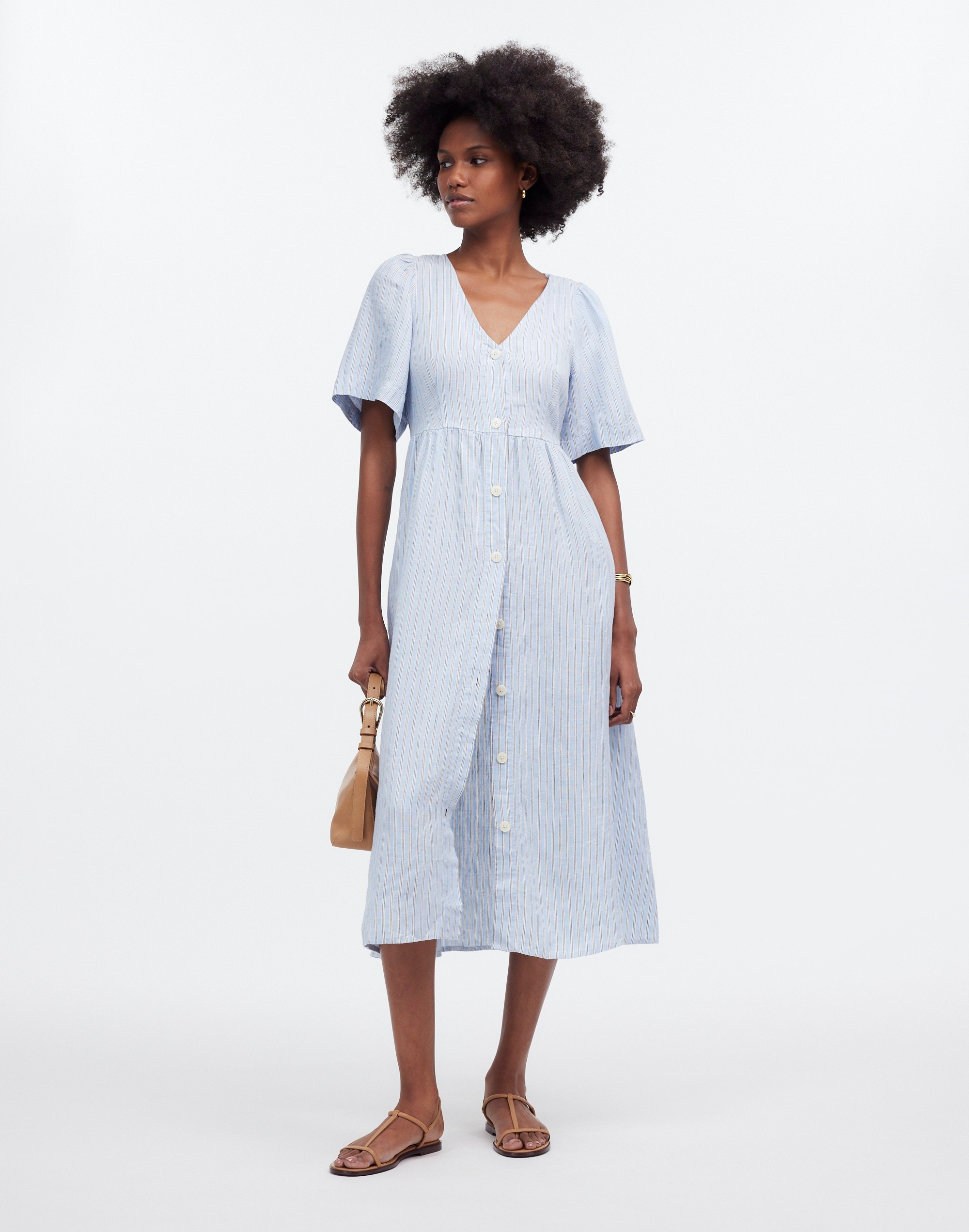 Cassie Button-Front Midi Dress in Linen