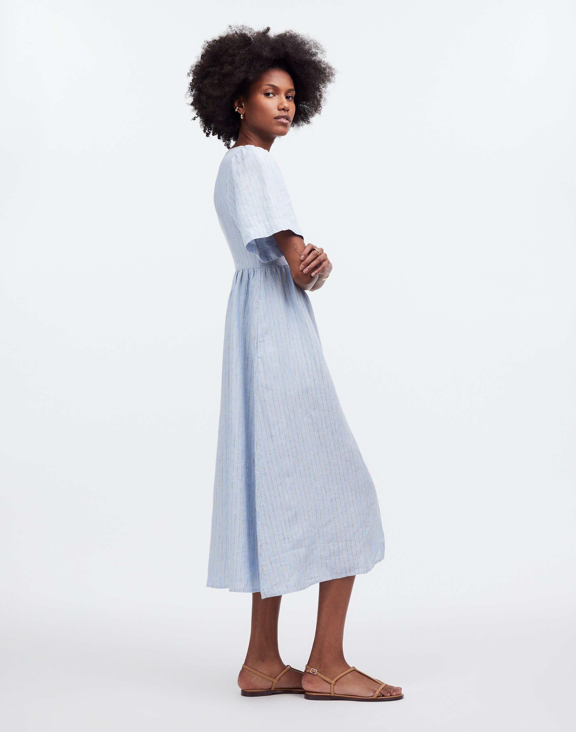 Cassie Button-Front Midi Dress in Linen