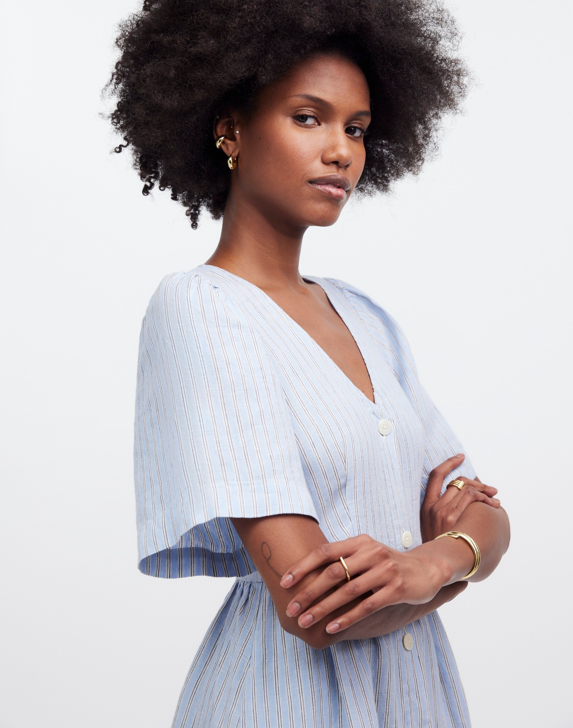 Cassie Button-Front Midi Dress in Linen