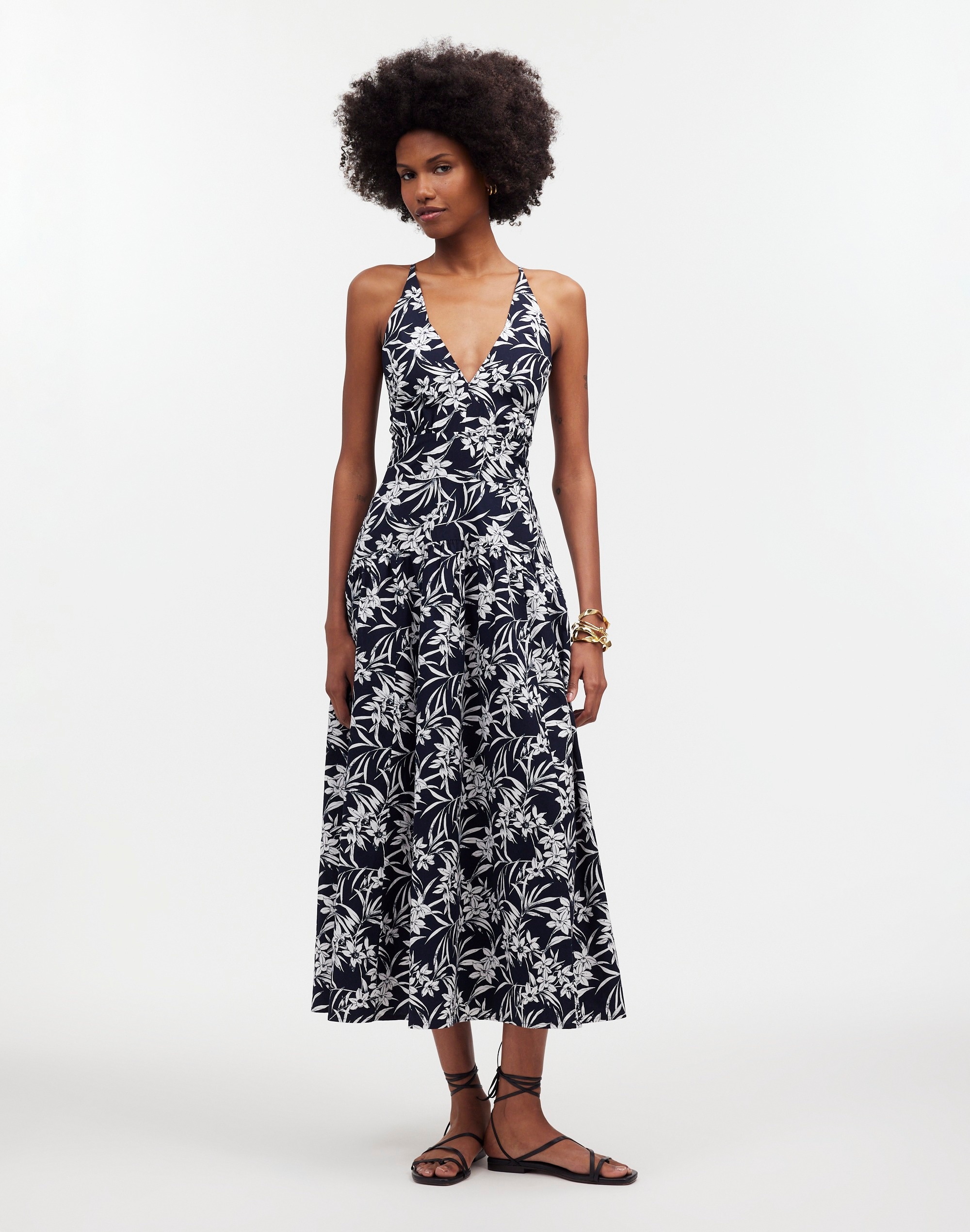 smocked halter midi dress in floral signature poplin