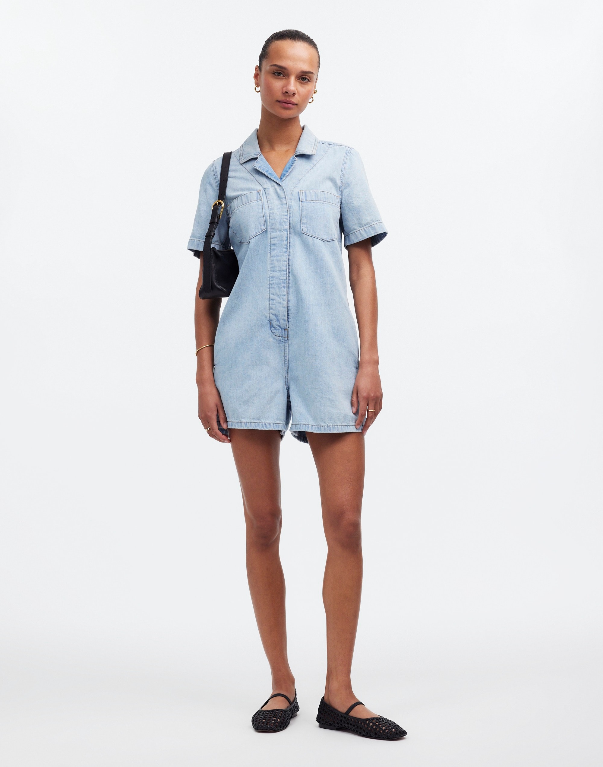 Denim Utility Romper in Fitzgerald Wash