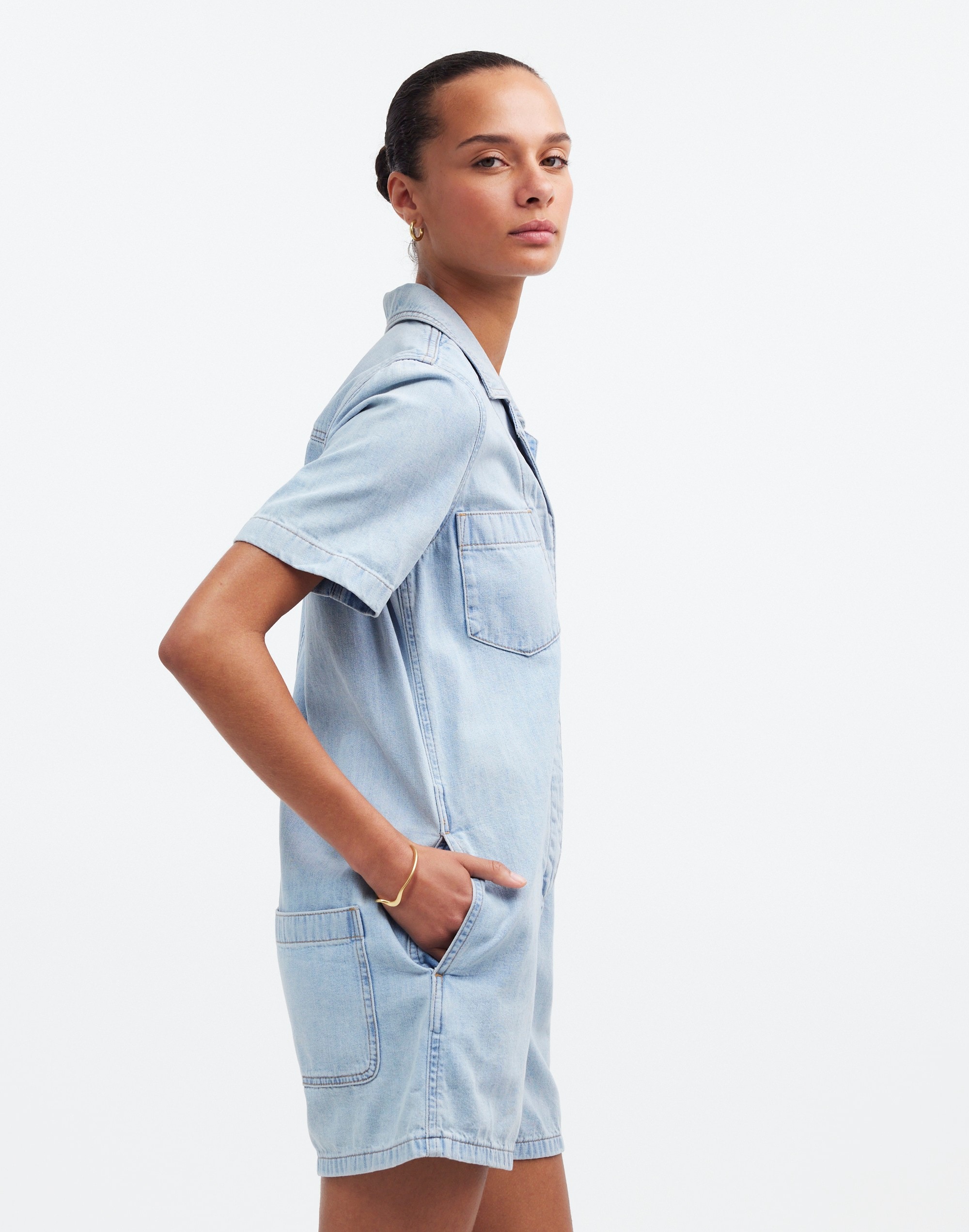 Denim Utility Romper in Fitzgerald Wash