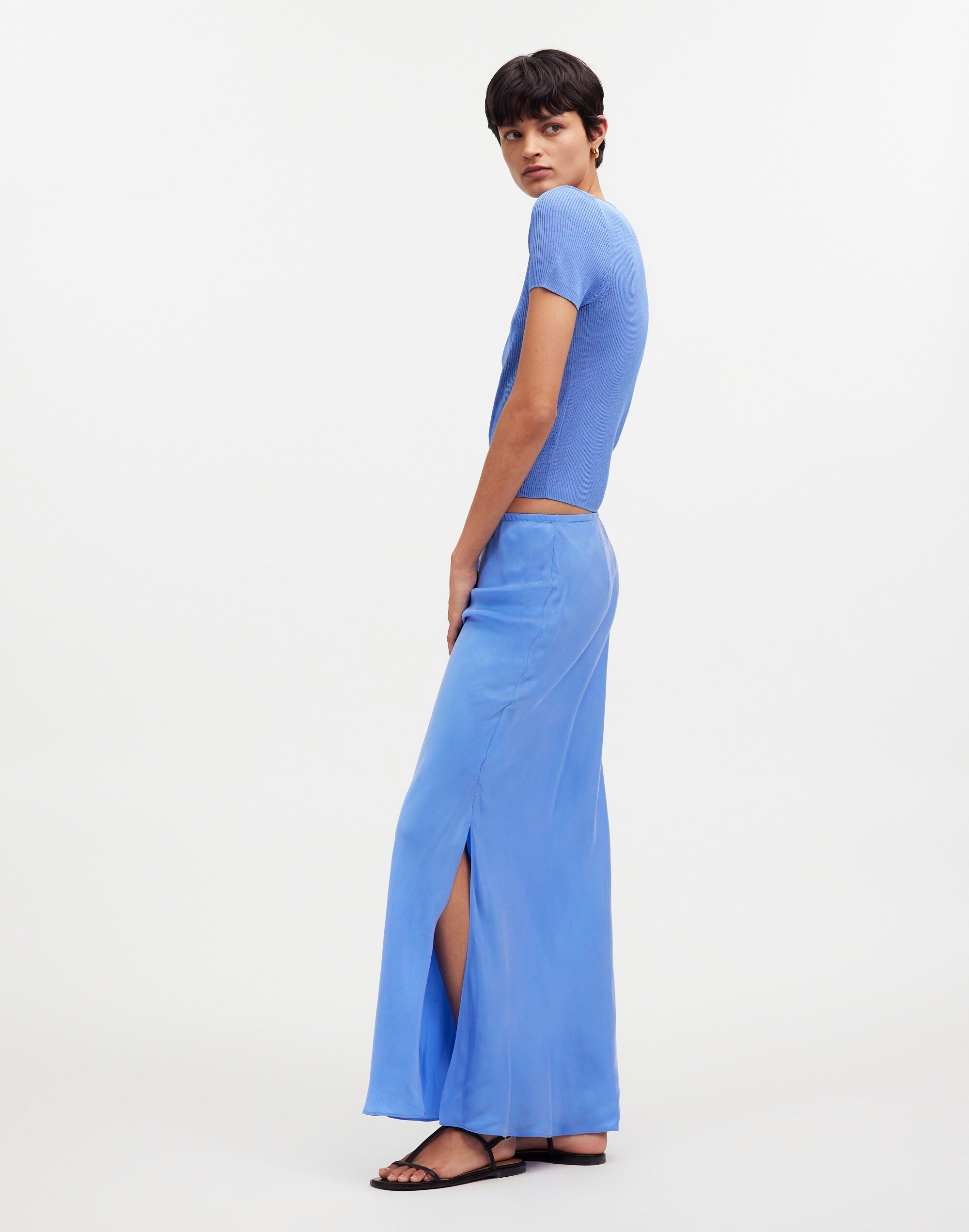 Tie-Waist Maxi Slip Skirt in Cupro Blend