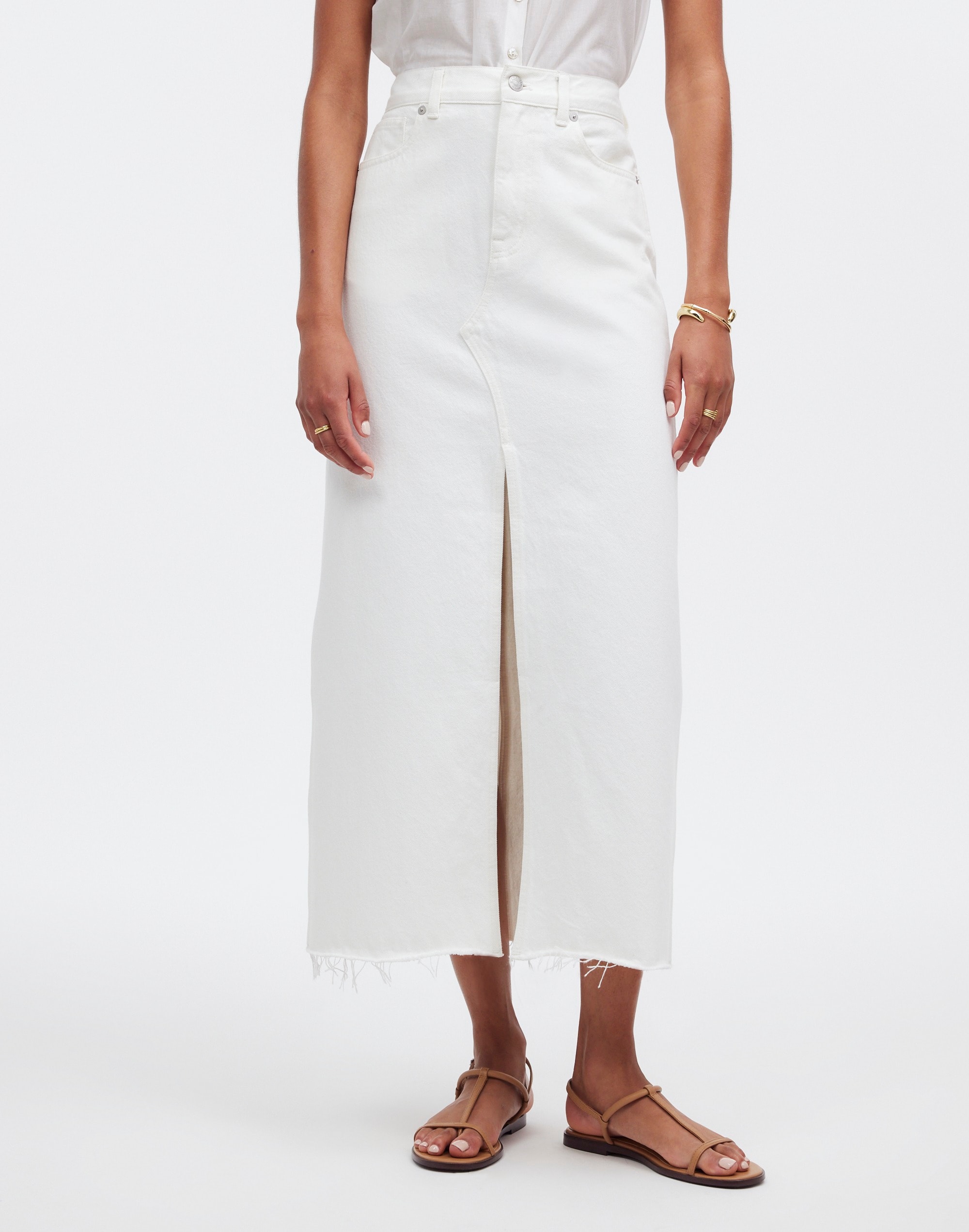 Shop Mw The Rilee Denim Midi Skirt In Tile White