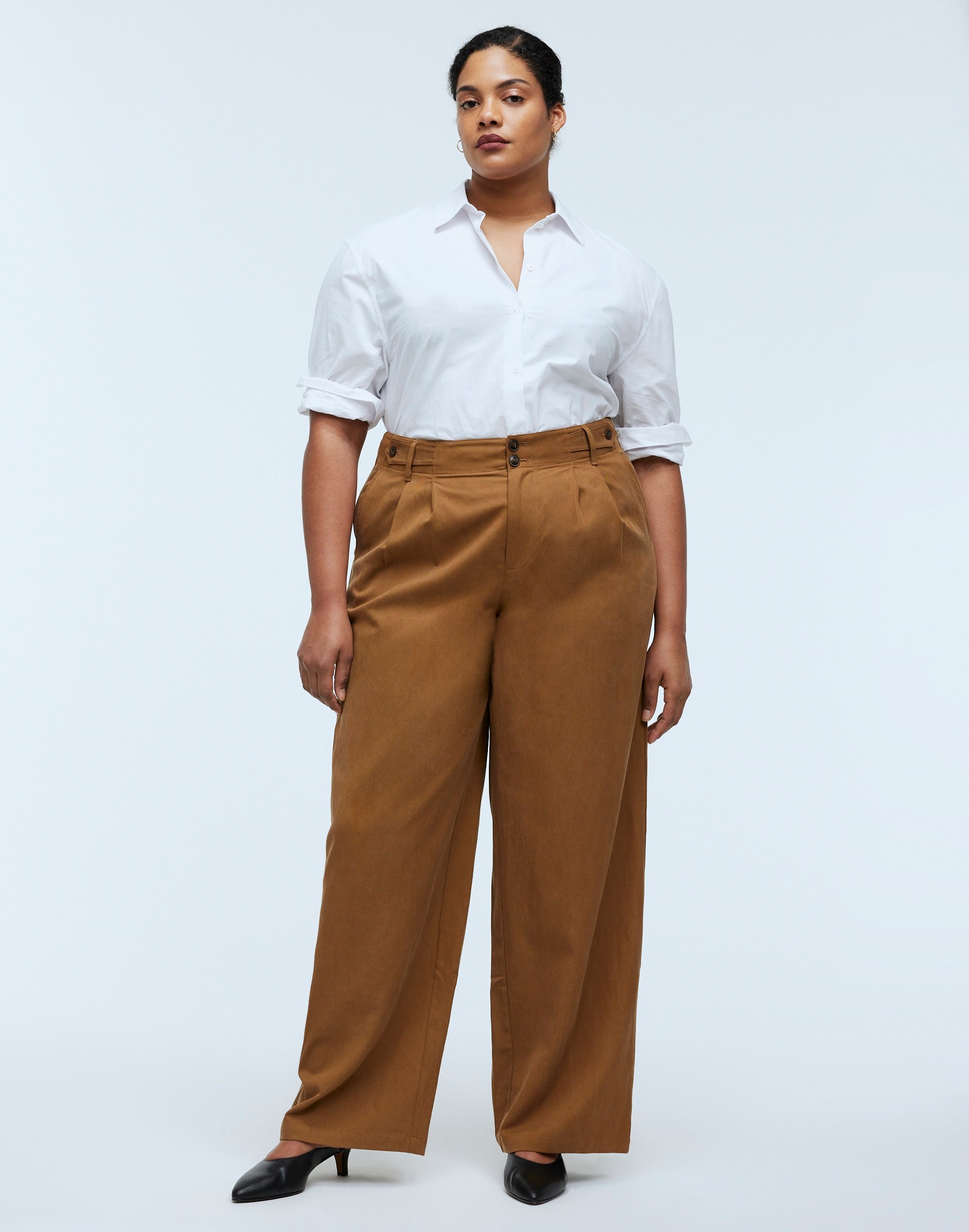 The Plus Curvy Harlow Wide-Leg Pant in Drapey Twill