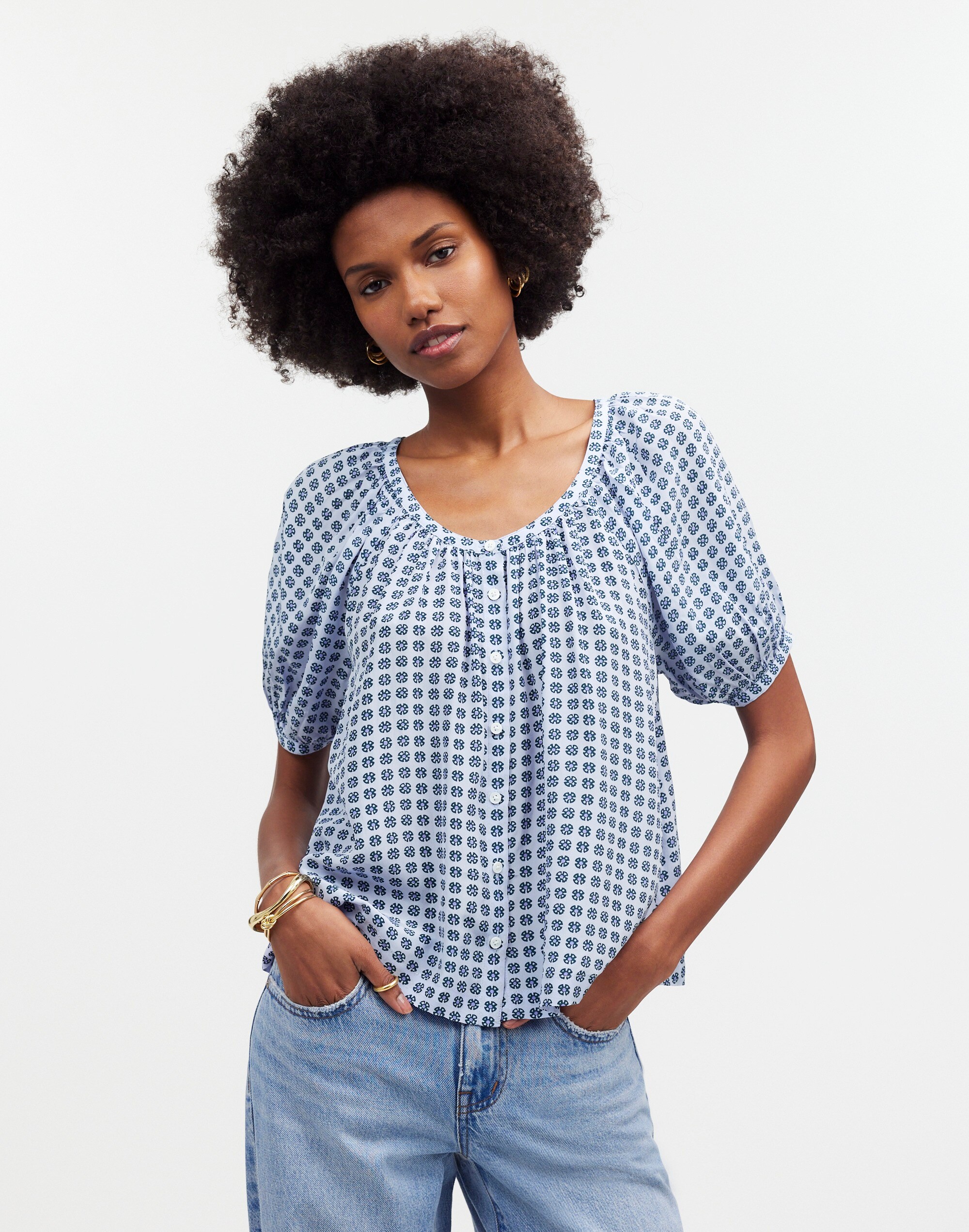 puff-sleeve a-line top