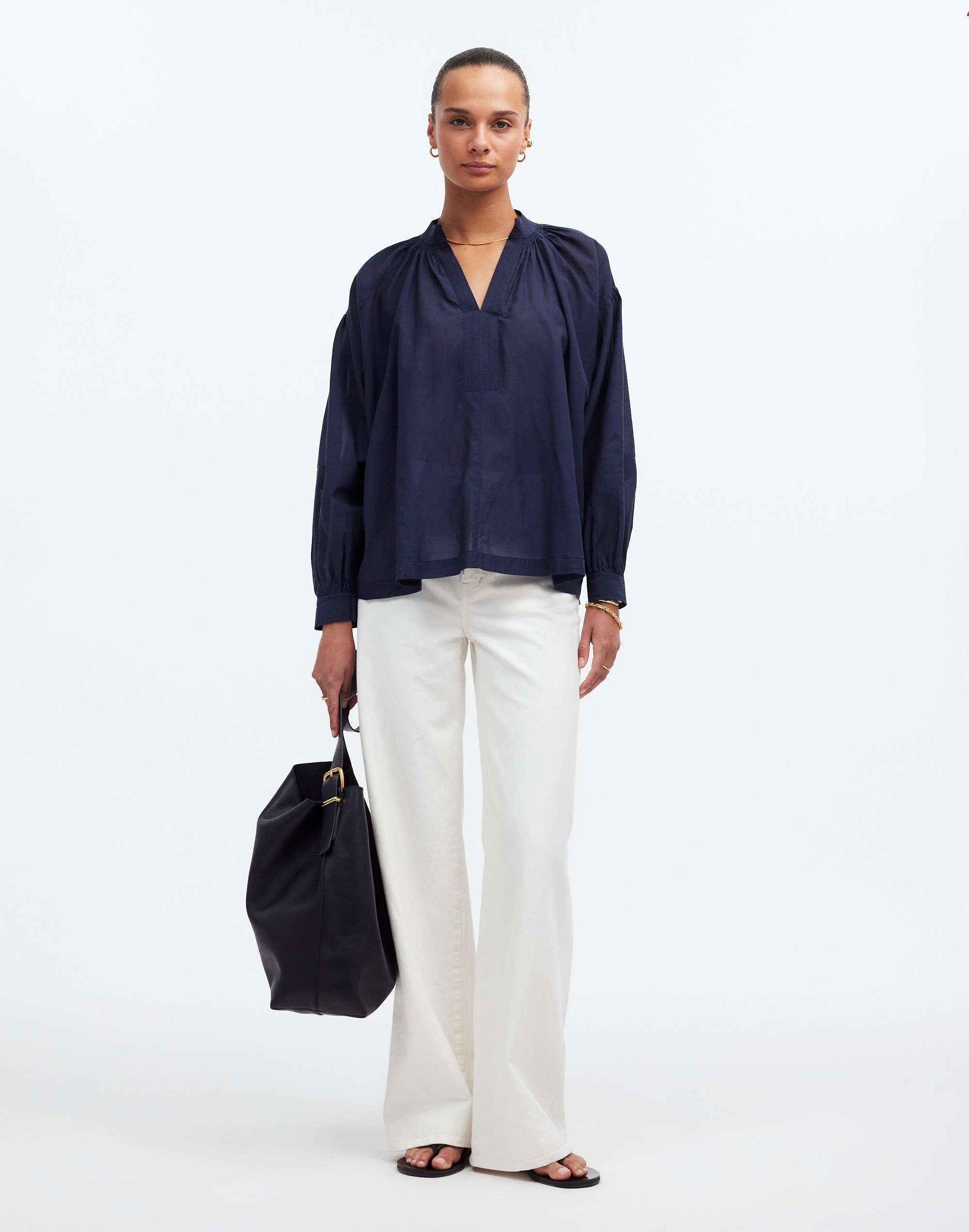 shirred long-sleeve top