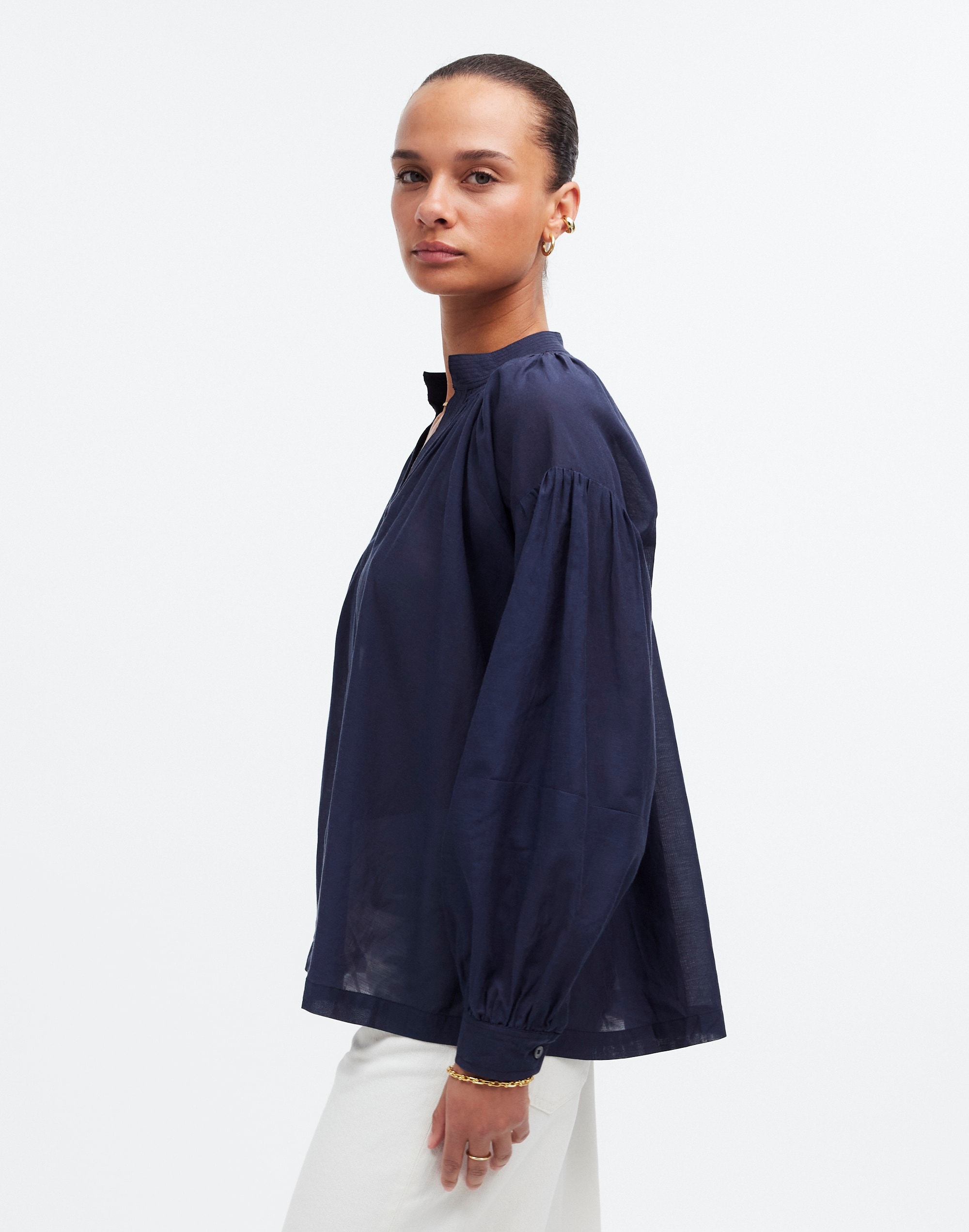 Shirred Long-Sleeve Top