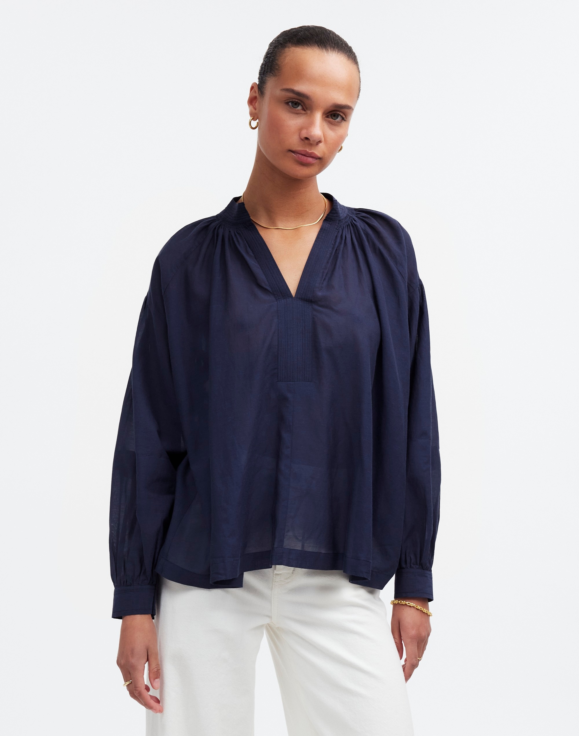 Shirred Long-Sleeve Top