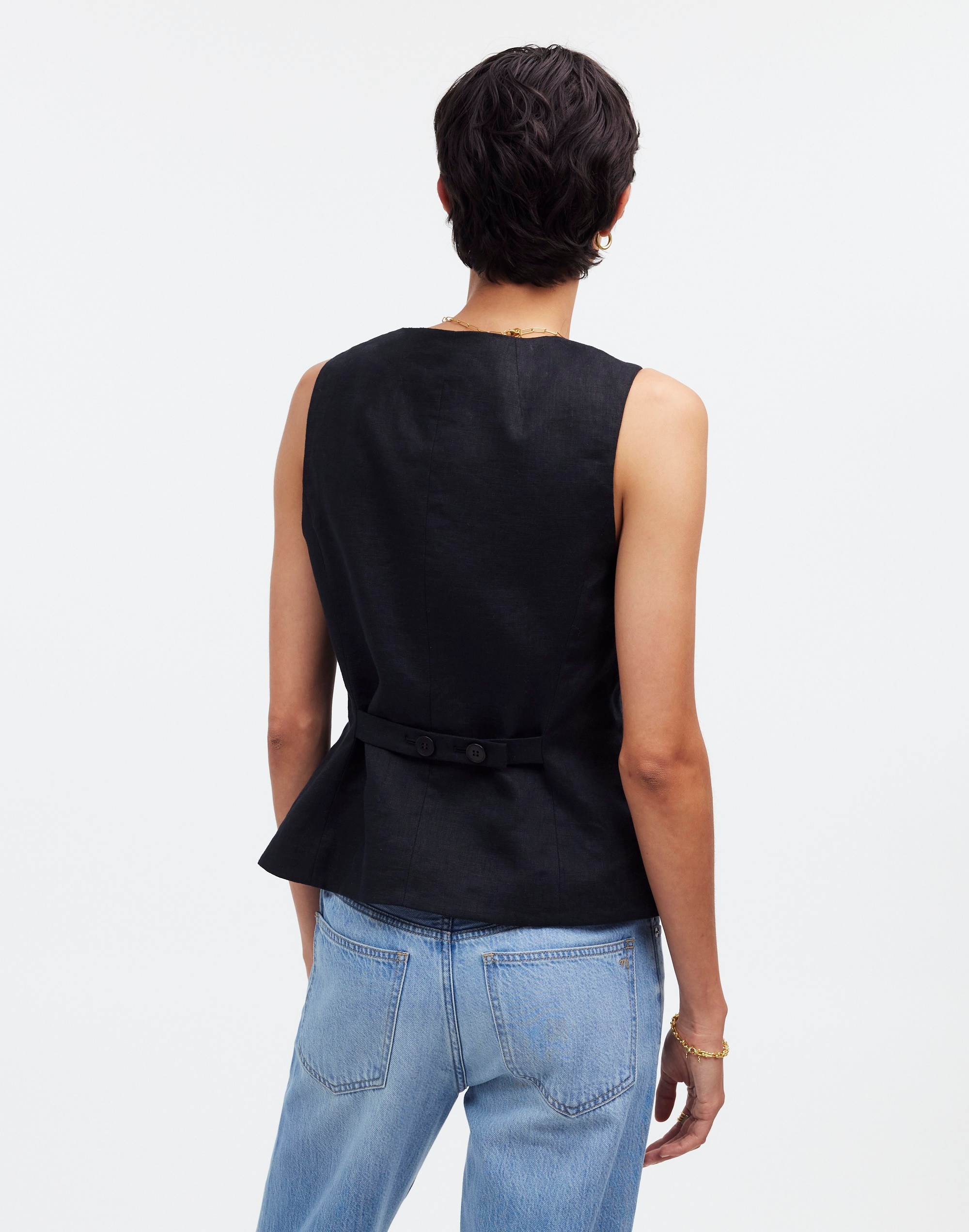 Cutaway Long Vest in 100% Linen in true black image 4