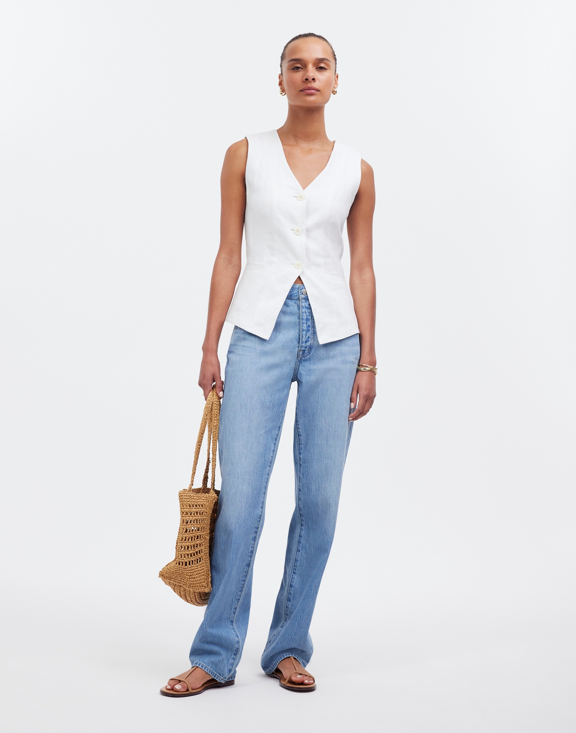 Cutaway Long Vest in 100% Linen