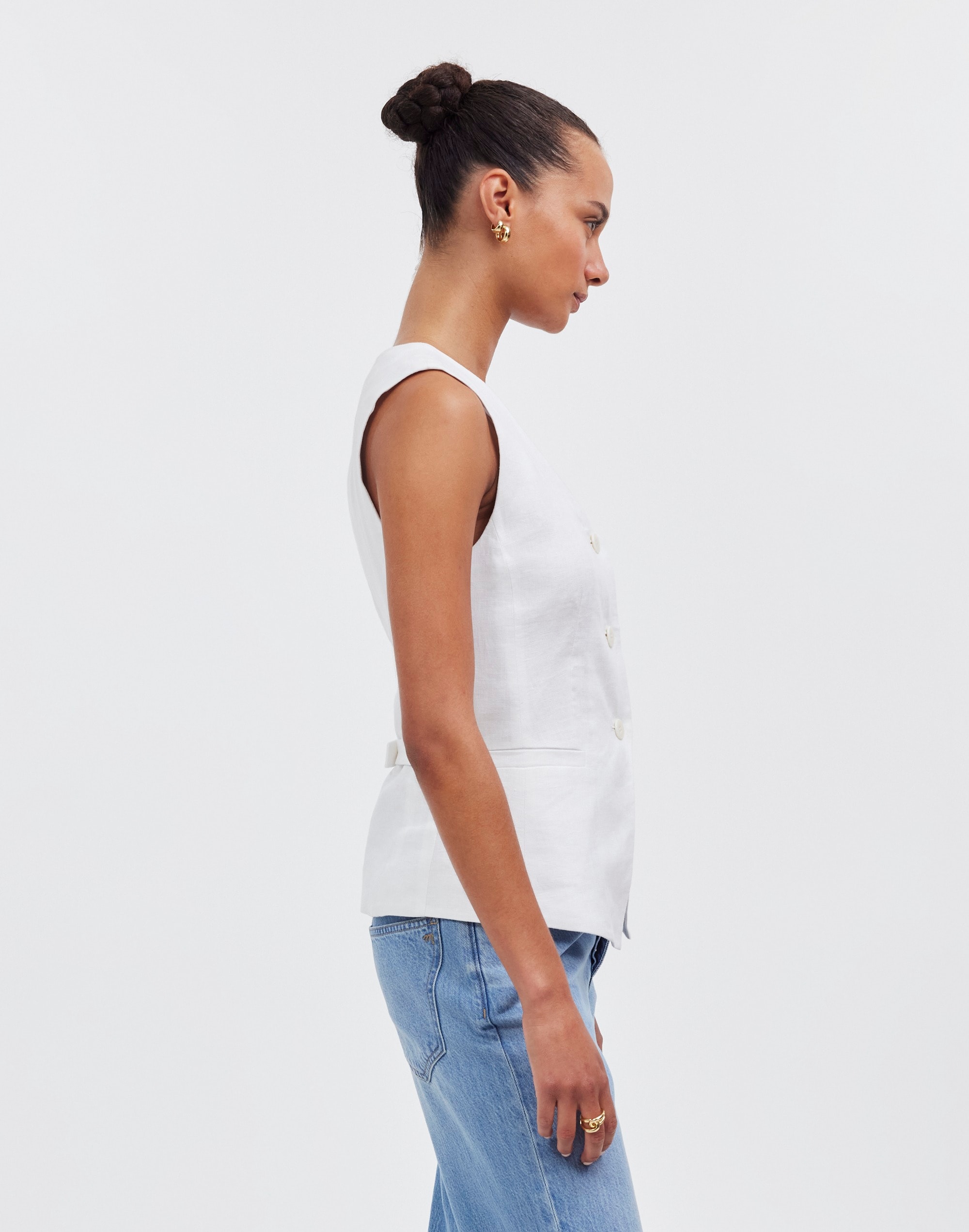 Cutaway Long Vest in 100% Linen