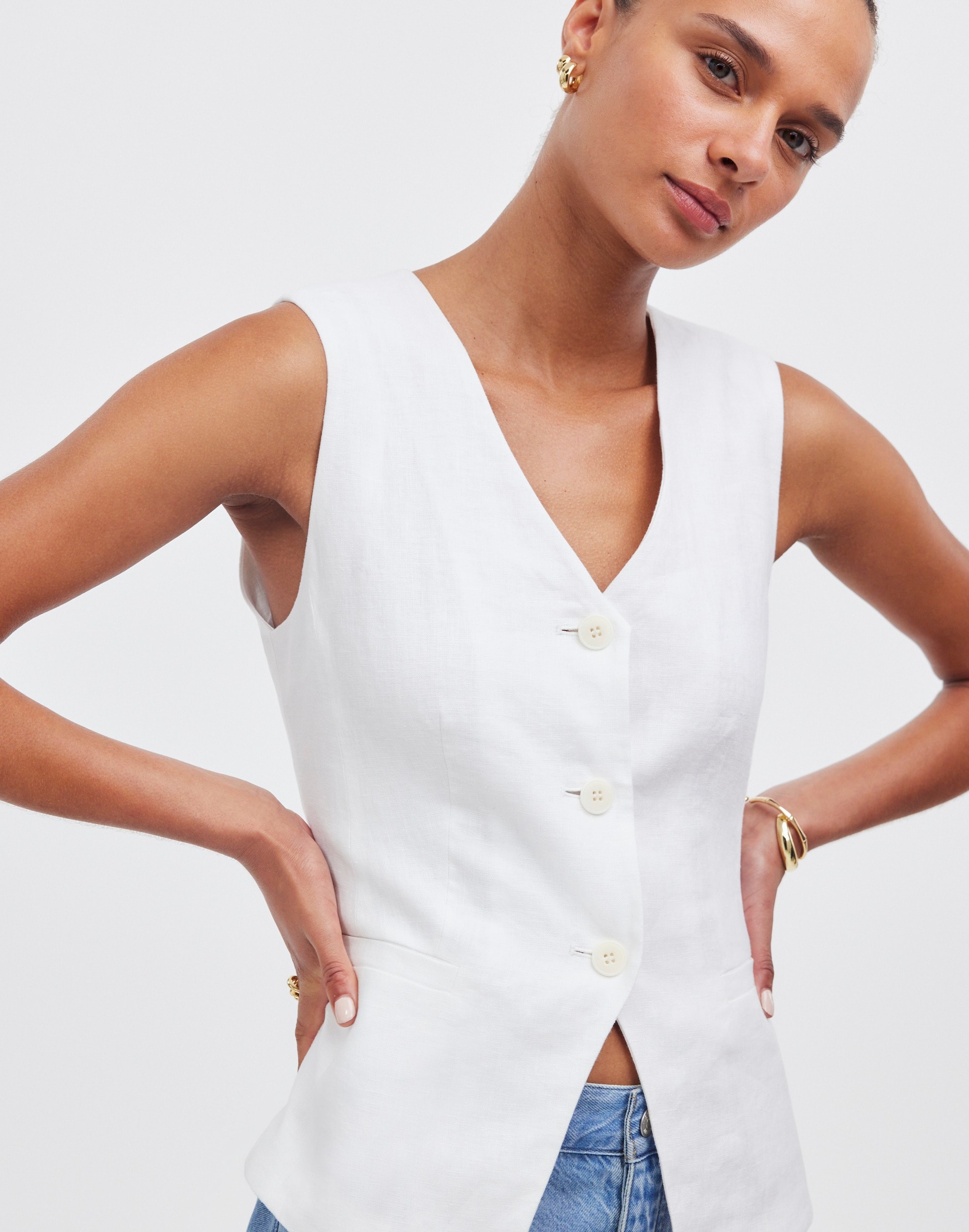 Cutaway Long Vest in 100% Linen