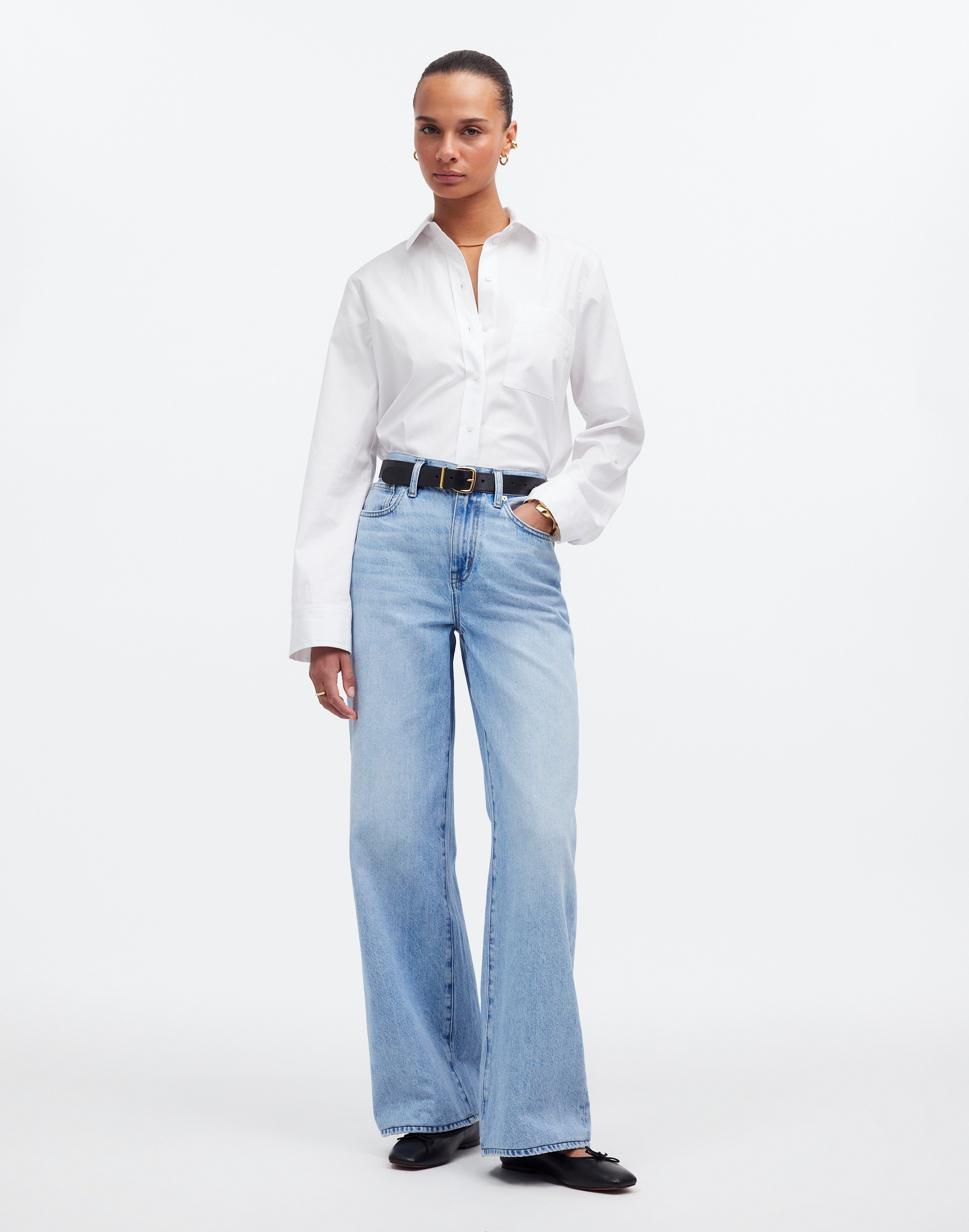 Shop Mw Relaxed Button-front Shirt In Eyelet White