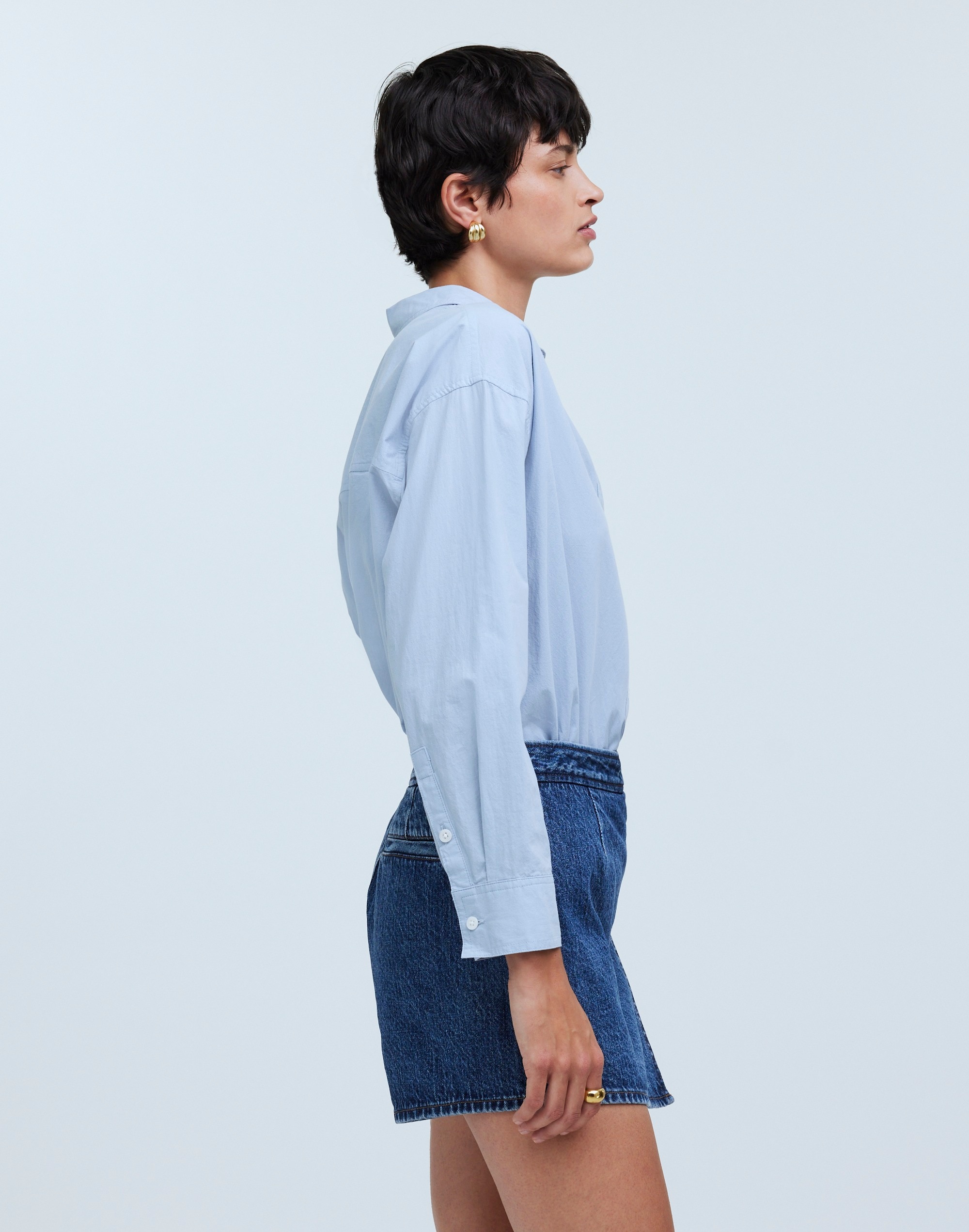 Denim Wrap Mini Skort in Haworth Wash in haworth wash image 3