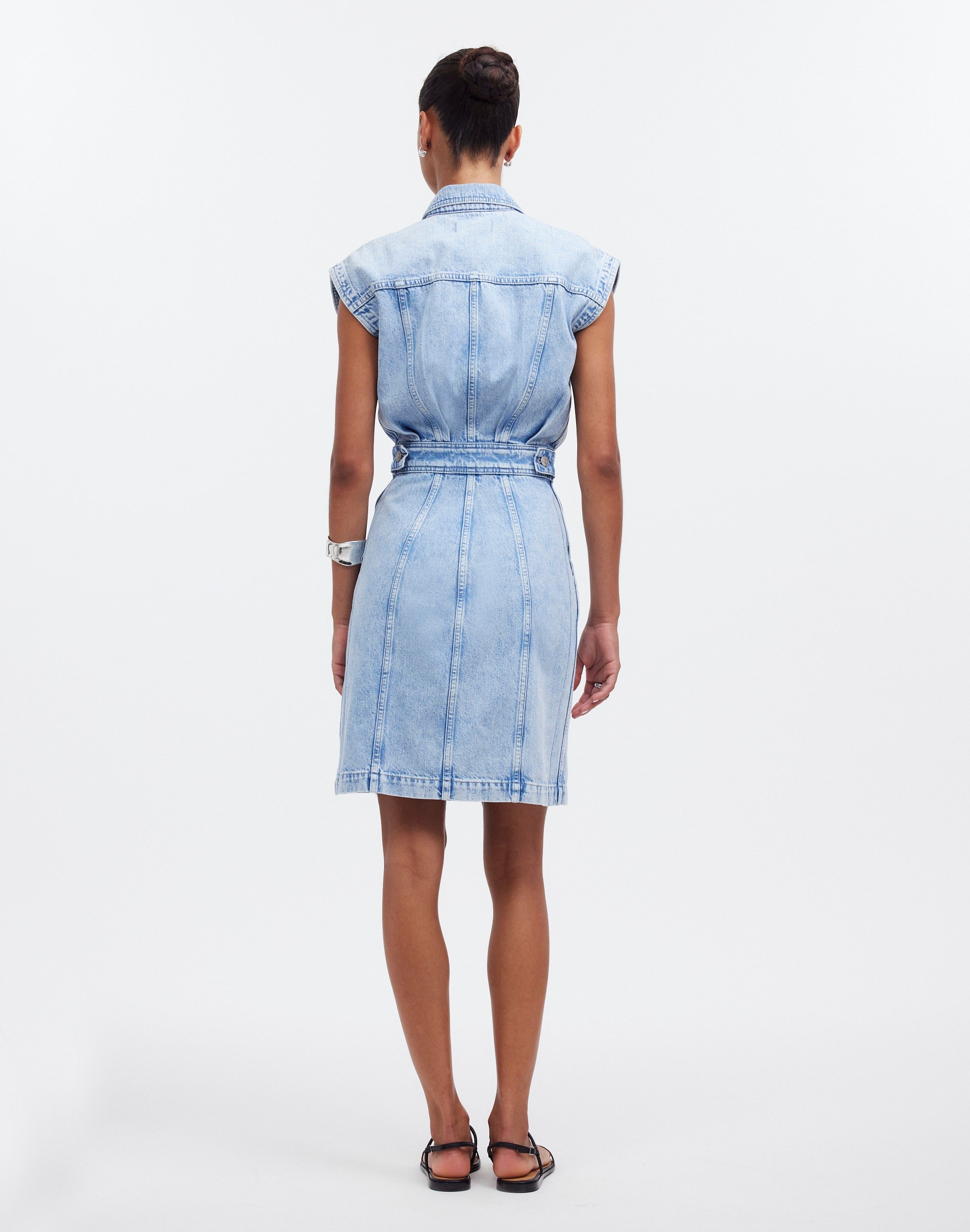 Denim Cap-Sleeve Shirtdress in Aquino Wash