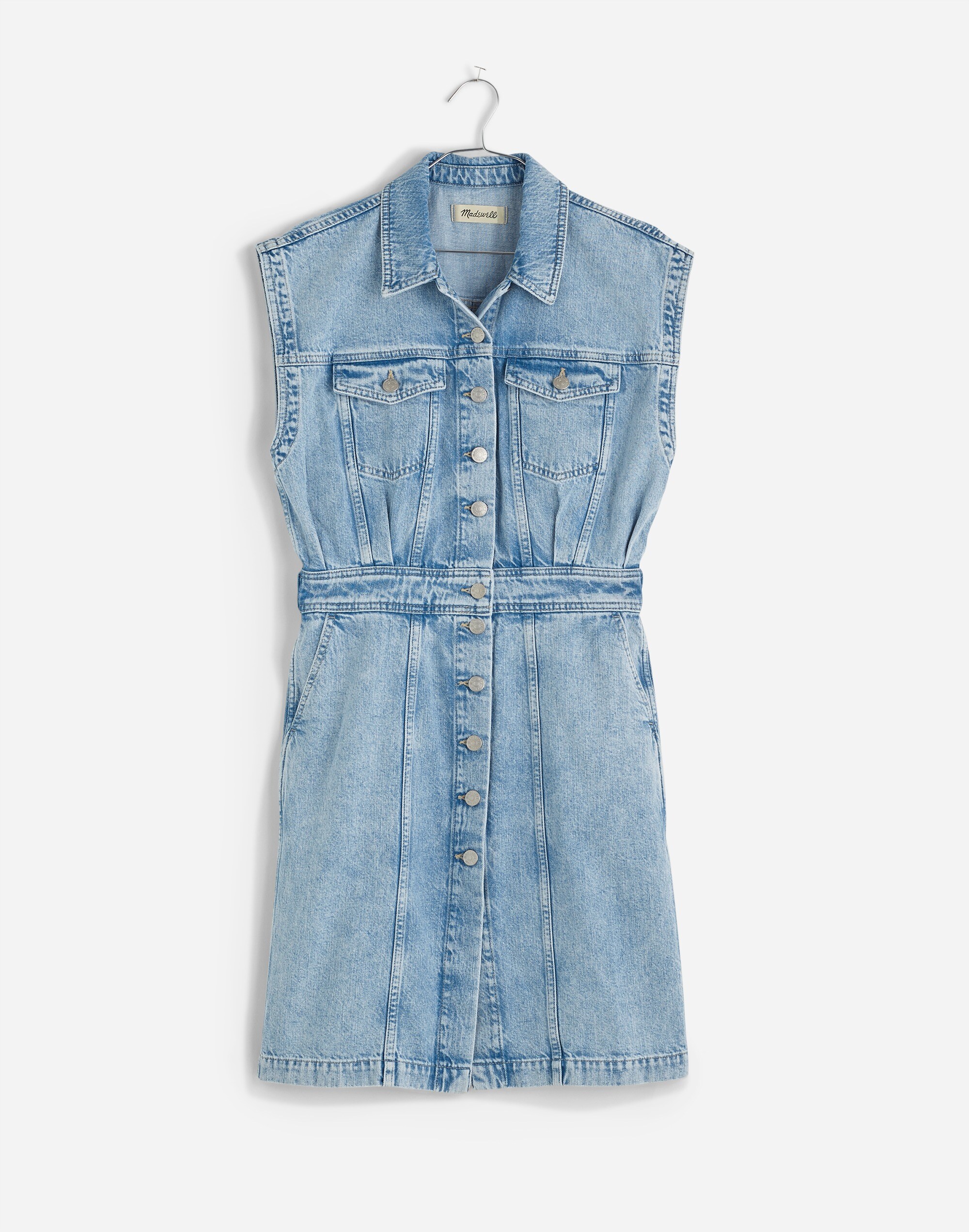 Denim Cap-Sleeve Shirtdress in Aquino Wash