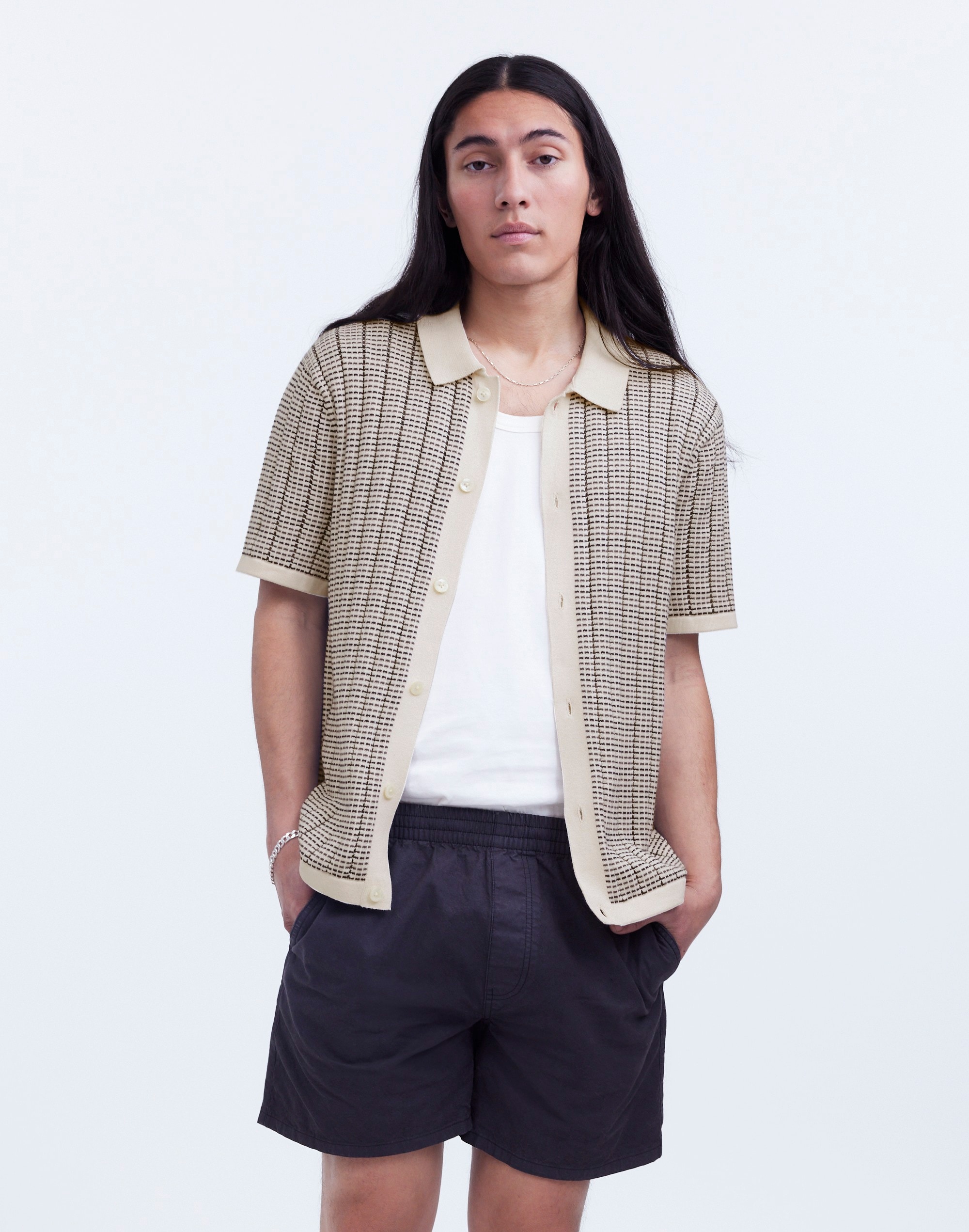 Mw Button-up Sweater Polo In Vintage Linen