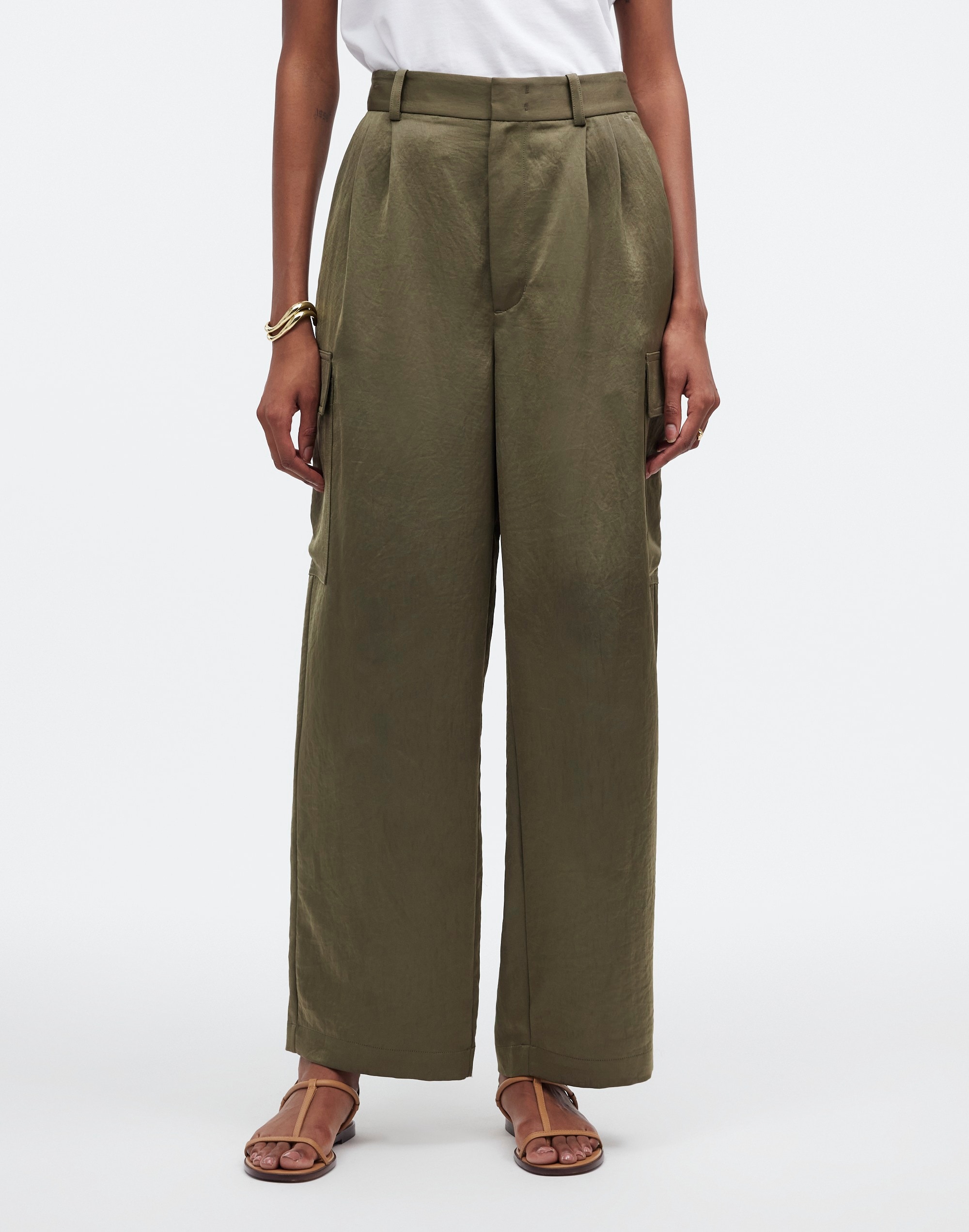 High-Rise Straight Cargo Trousers in Satin | Madewell