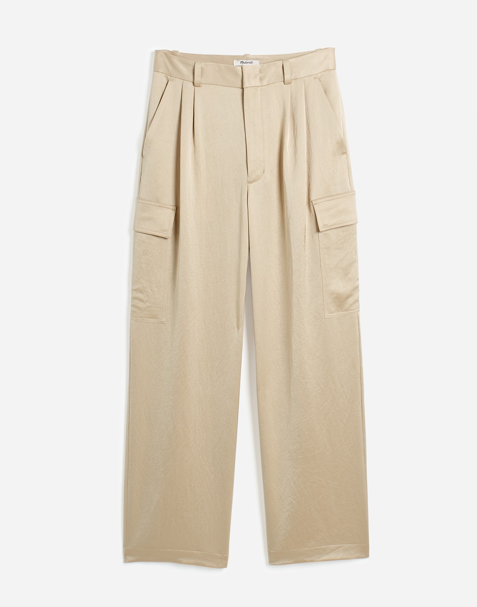 High-Rise Straight Cargo Trousers in Satin