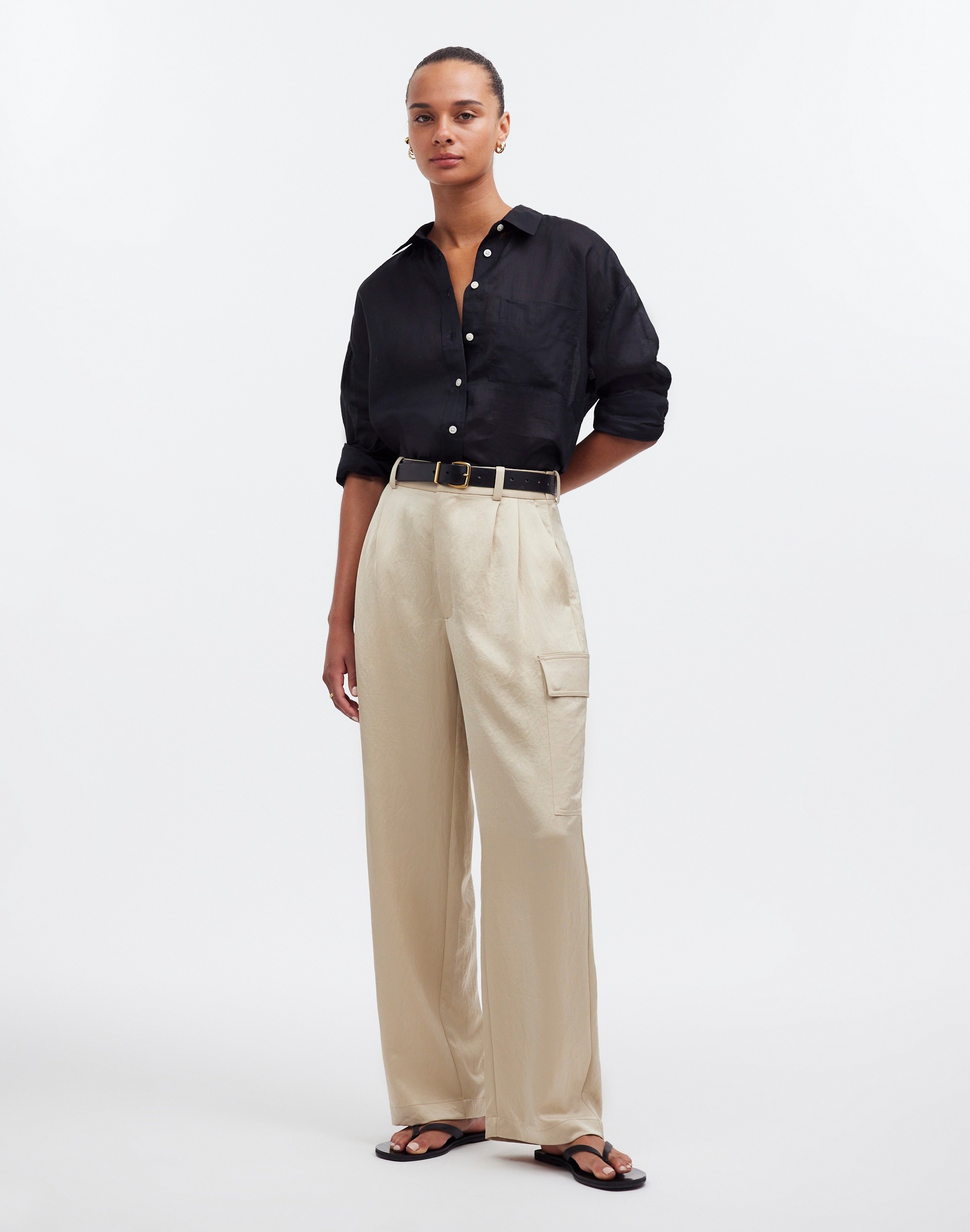 Mw High-rise Straight Cargo Trousers In Black