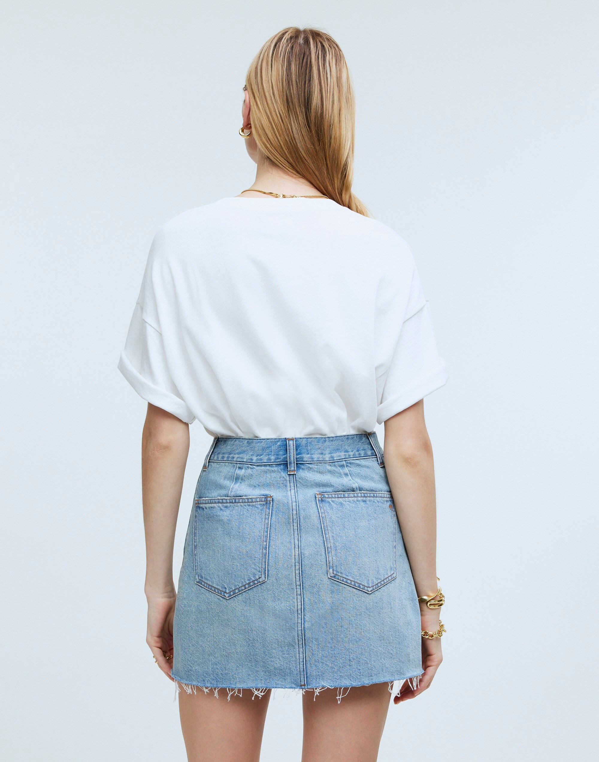 Denim Crossover-Waist Mini Skirt