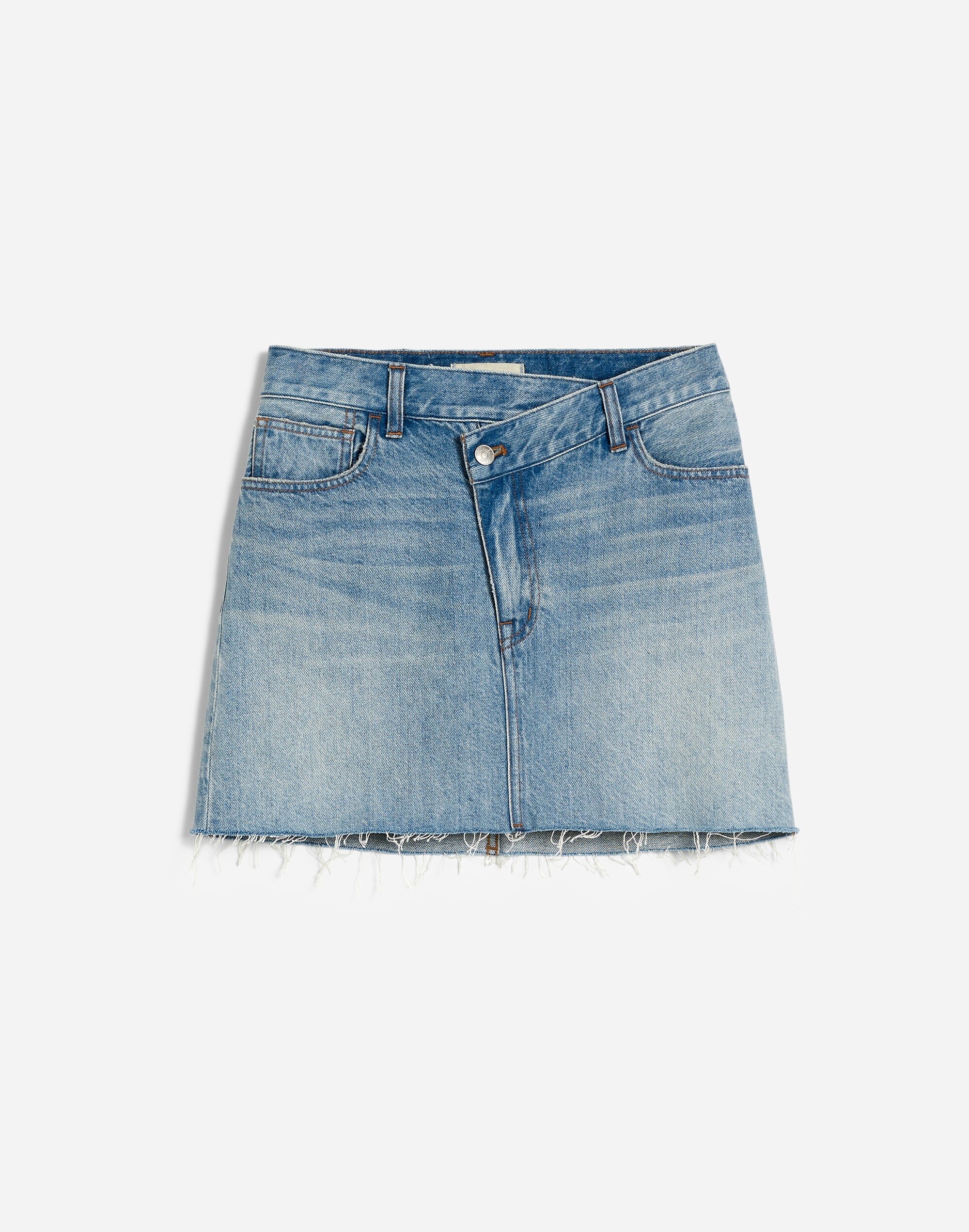 Denim Crossover-Waist Mini Skirt
