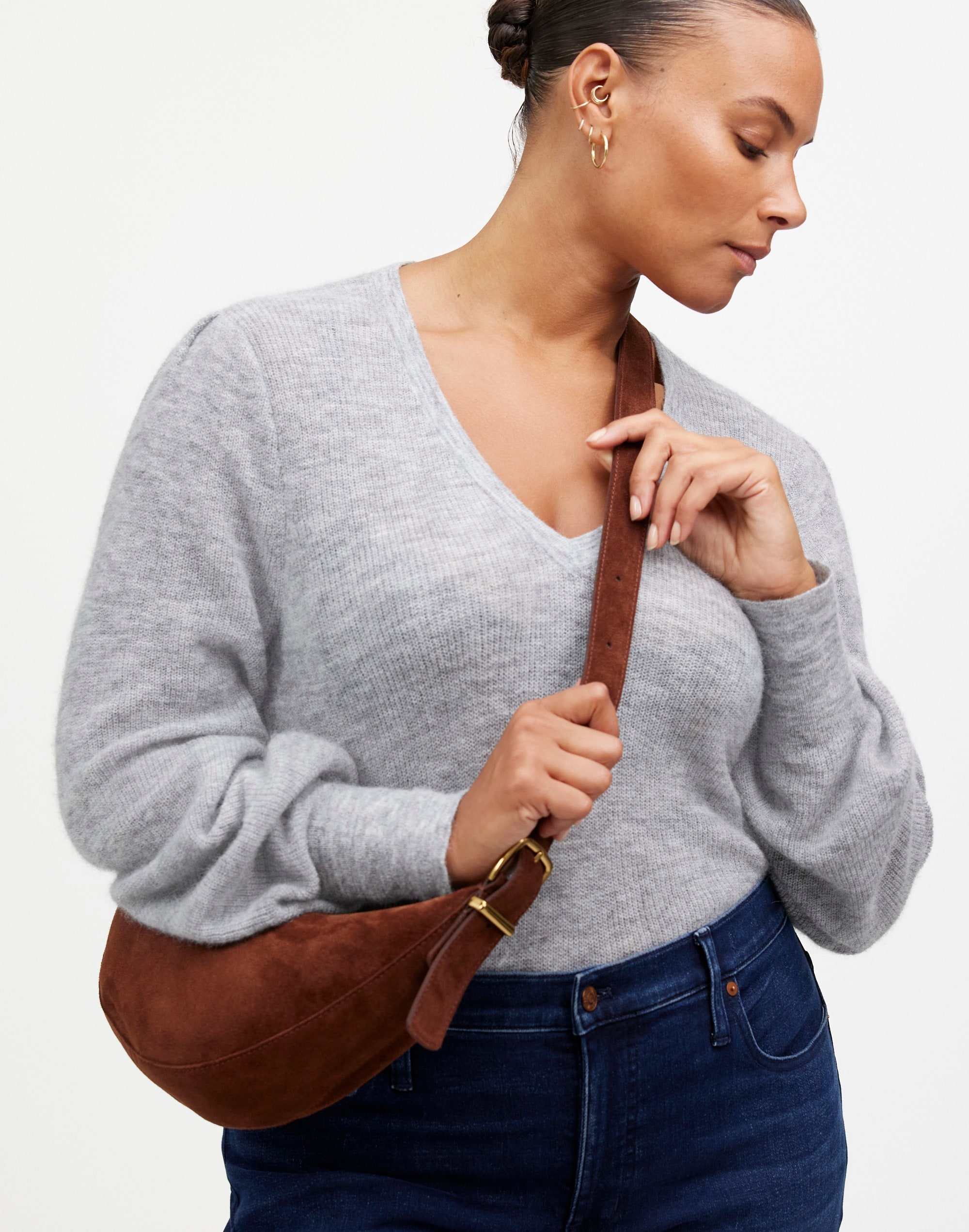 The Essential Sling Crossbody Bag in Suede in soft mahogany image 4