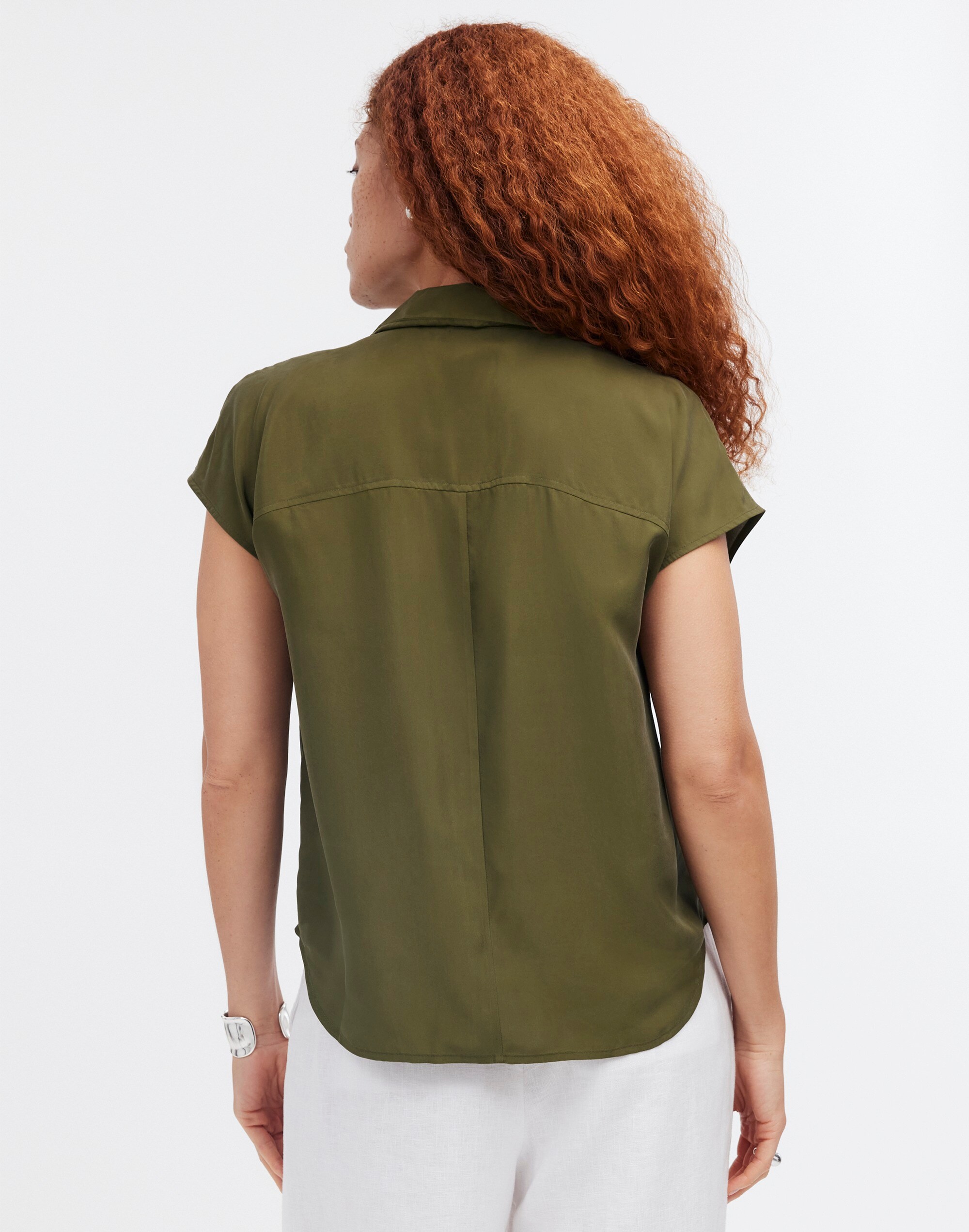 Silk Drapey Patch-Pocket Sleeveless Shirt