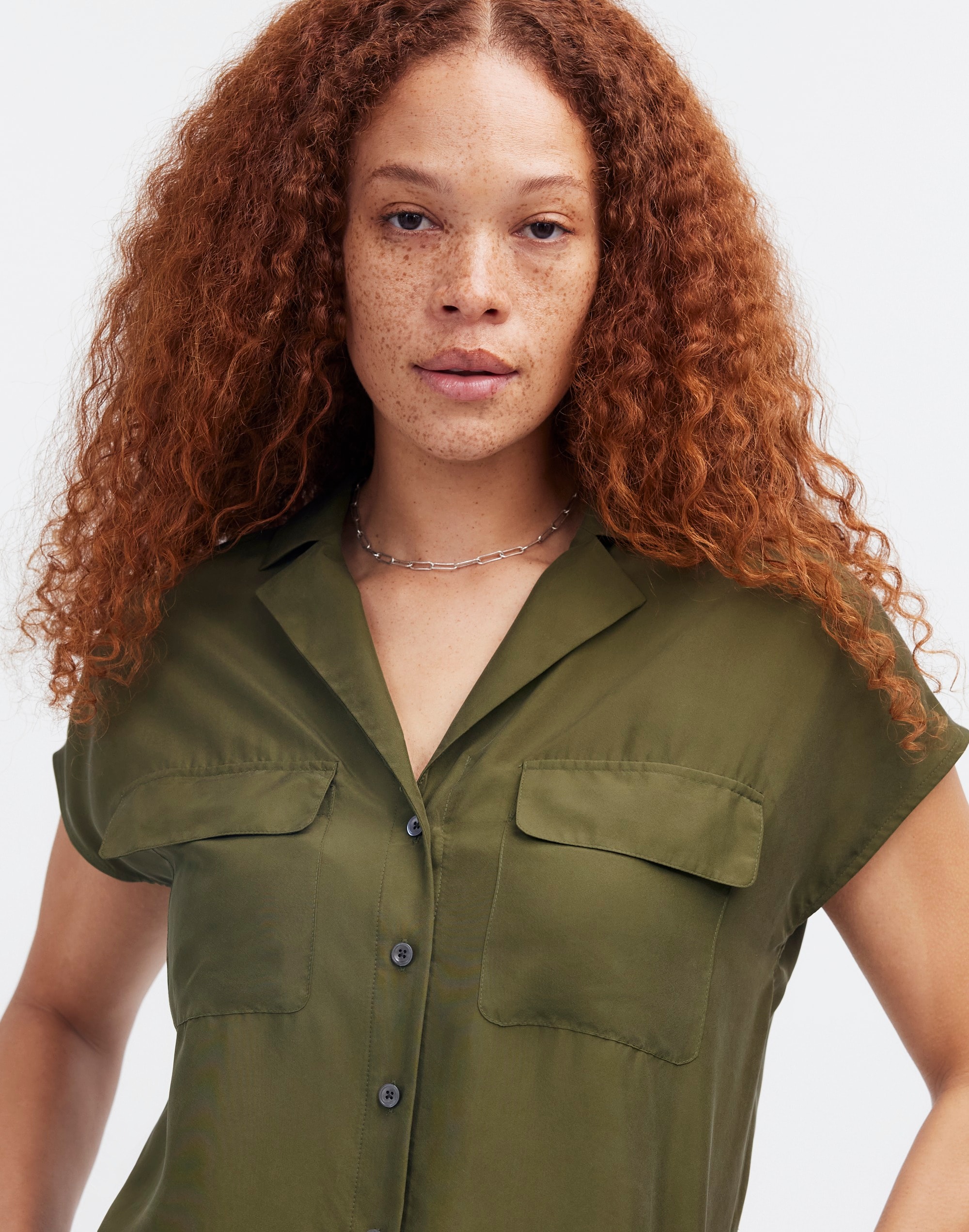 silk drapey patch-pocket sleeveless shirt