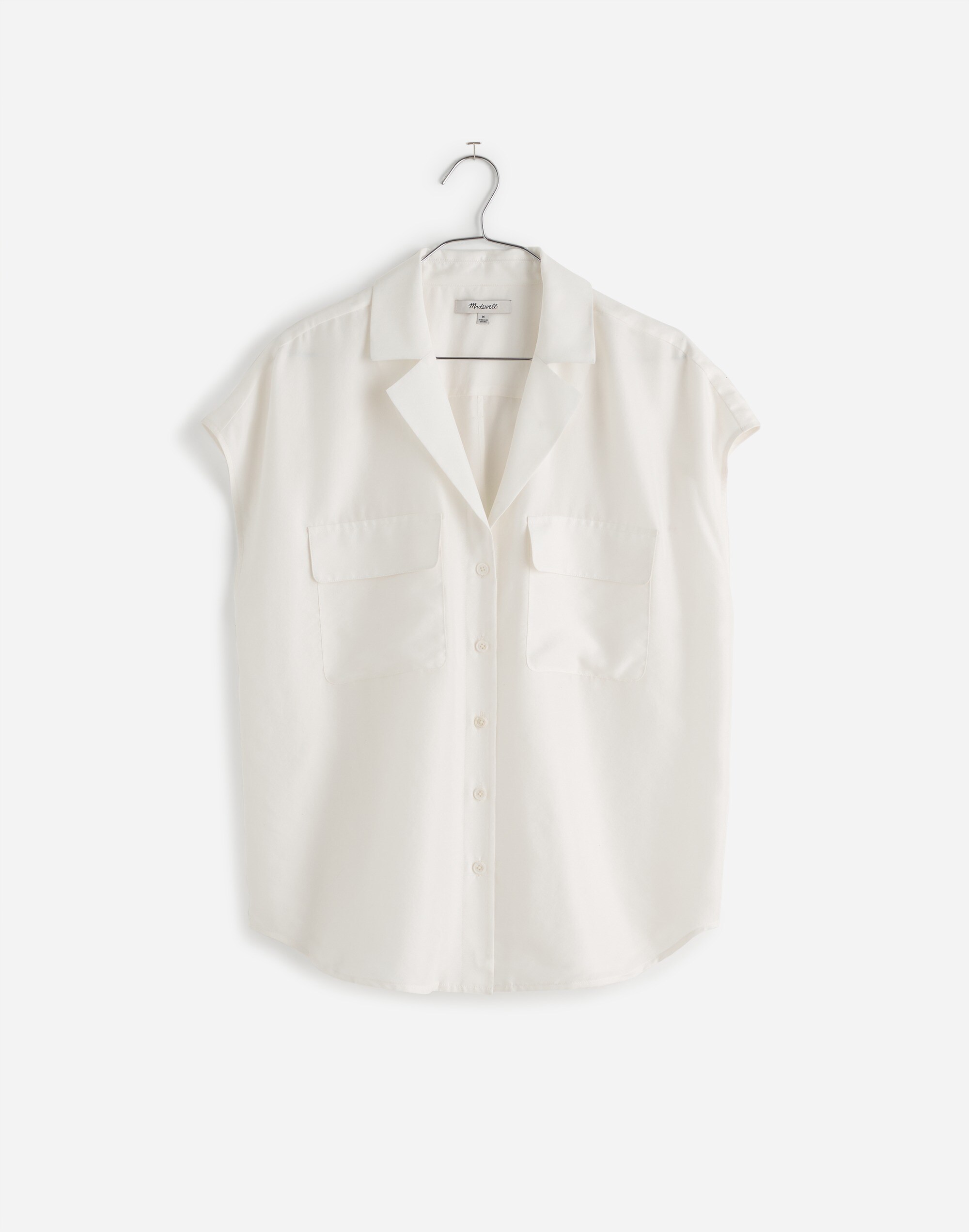 Silk Drapey Patch-Pocket Sleeveless Shirt in lighthouse image 6