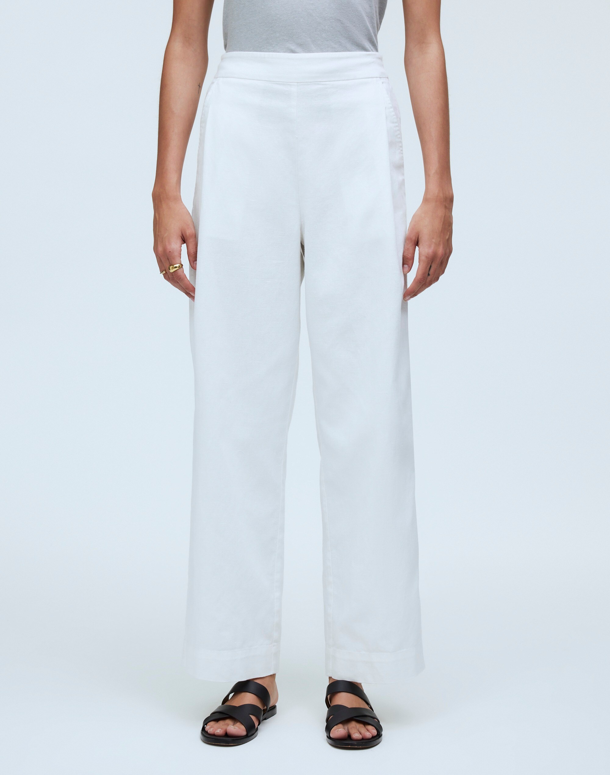 Shop Mw Pull-on Straight Crop Pants In Eyelet White