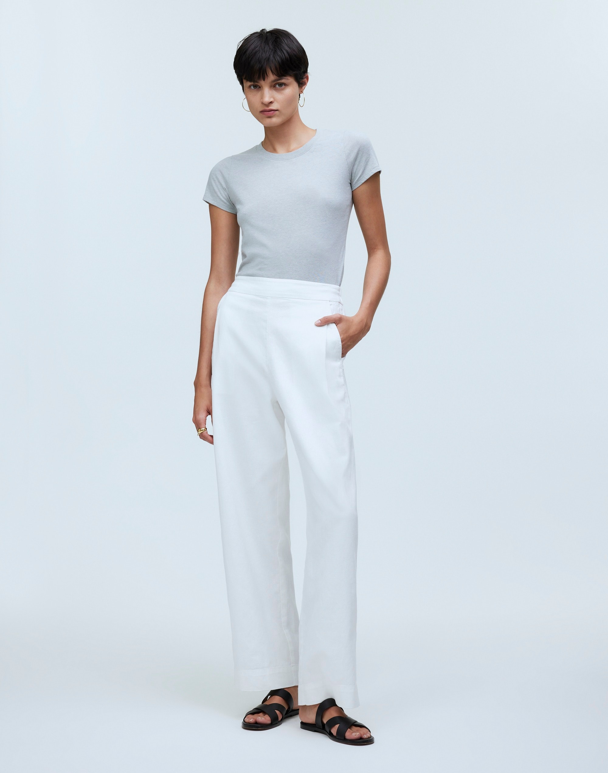Mw Pull-on Straight Crop Pants In Eyelet White
