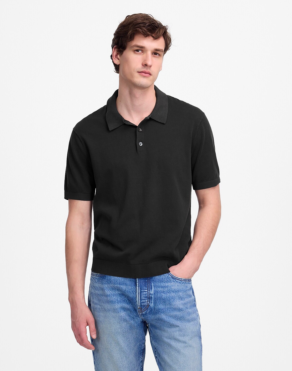 Three-Button Sweater Polo Shirt