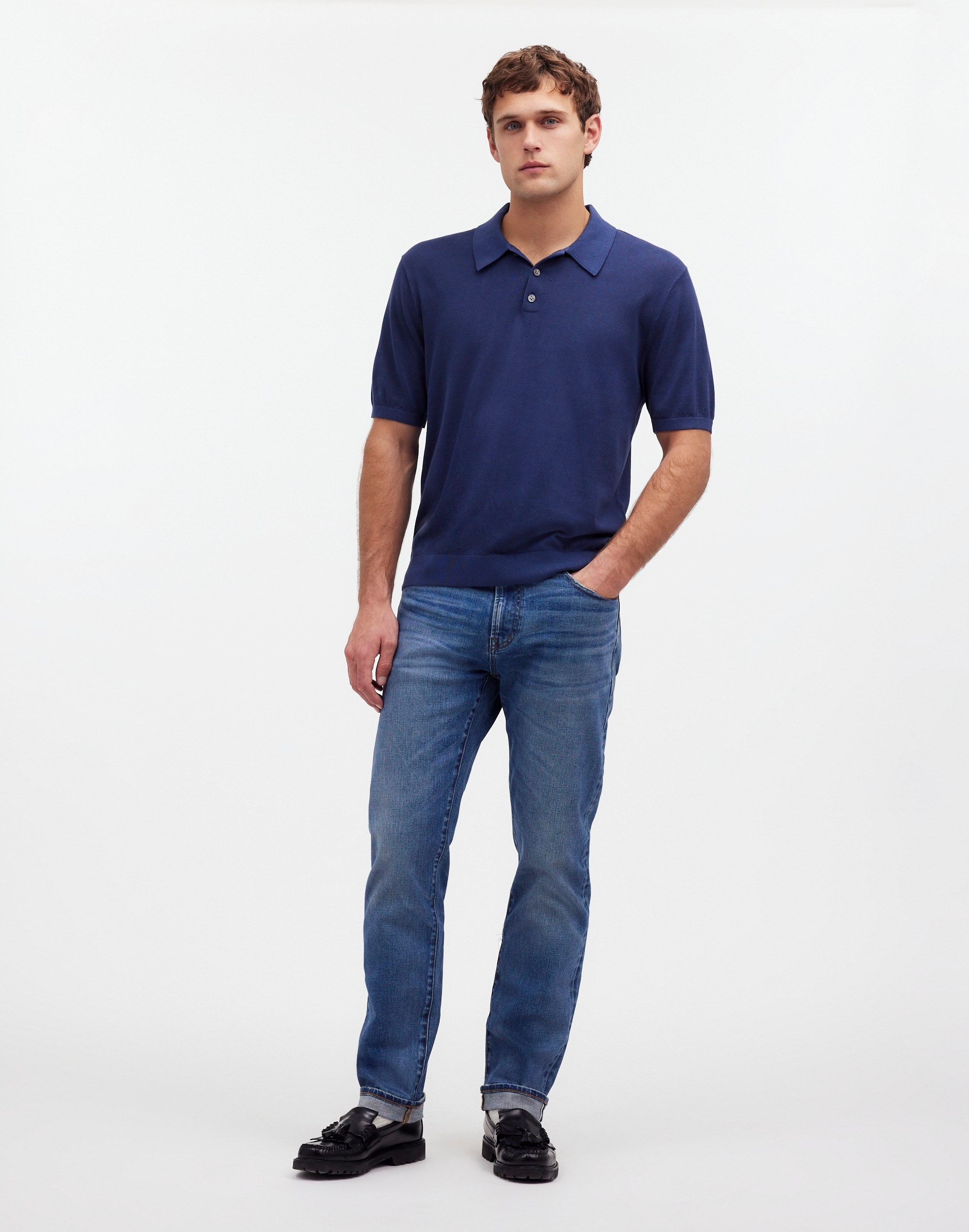 Mw Three-button Sweater Polo Shirt In Blue