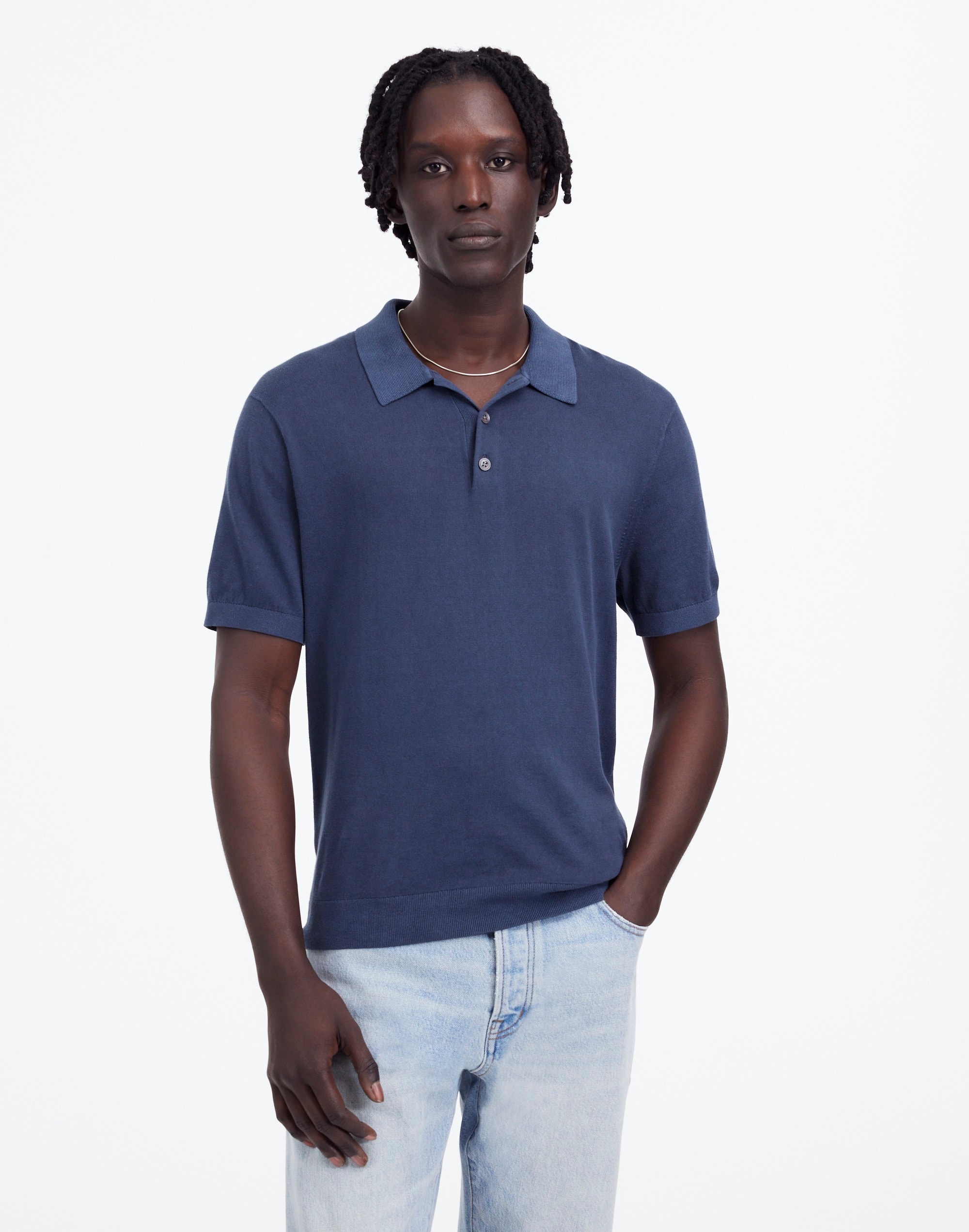 Three-Button Sweater Polo Shirt