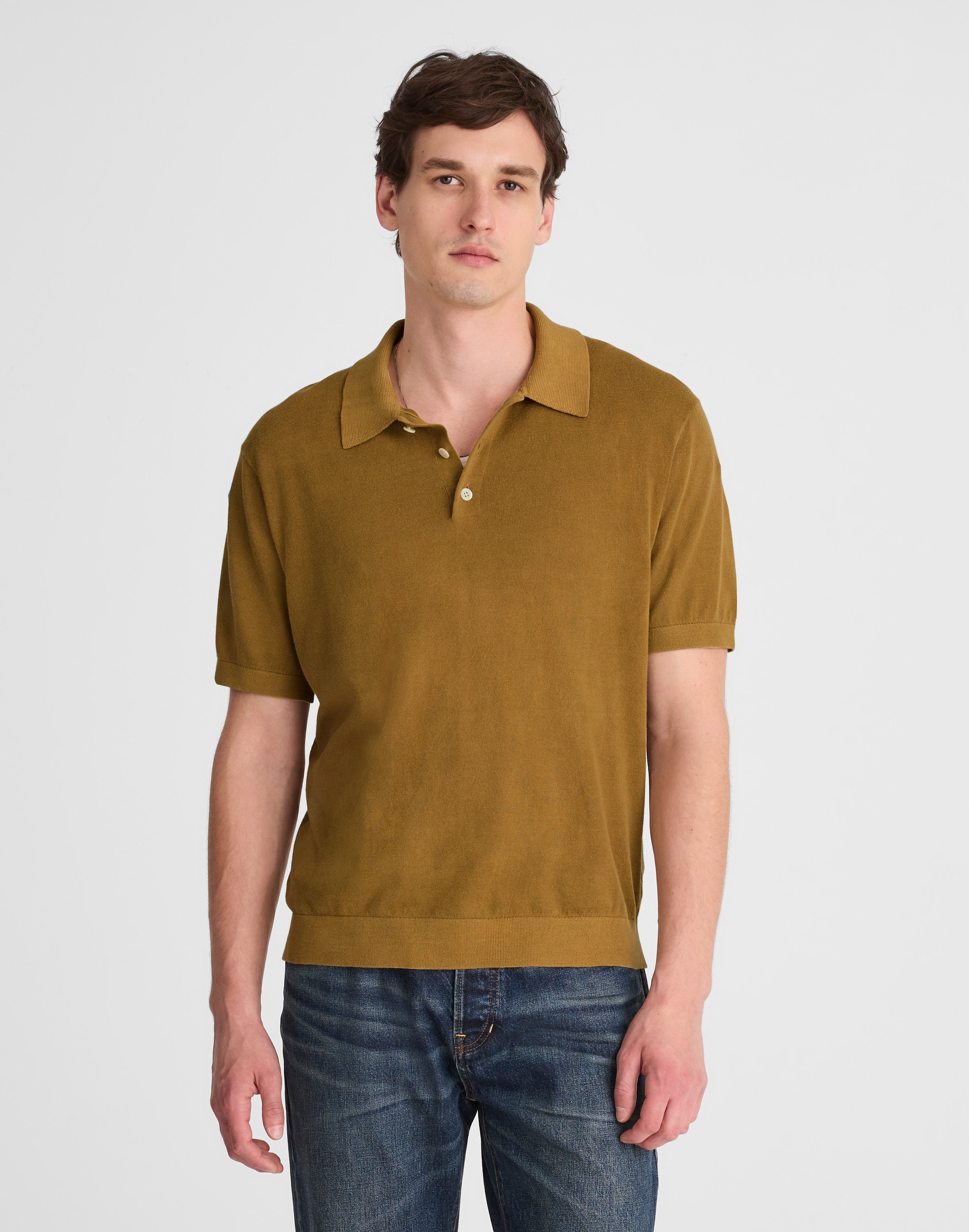 Three-Button Sweater Polo Shirt