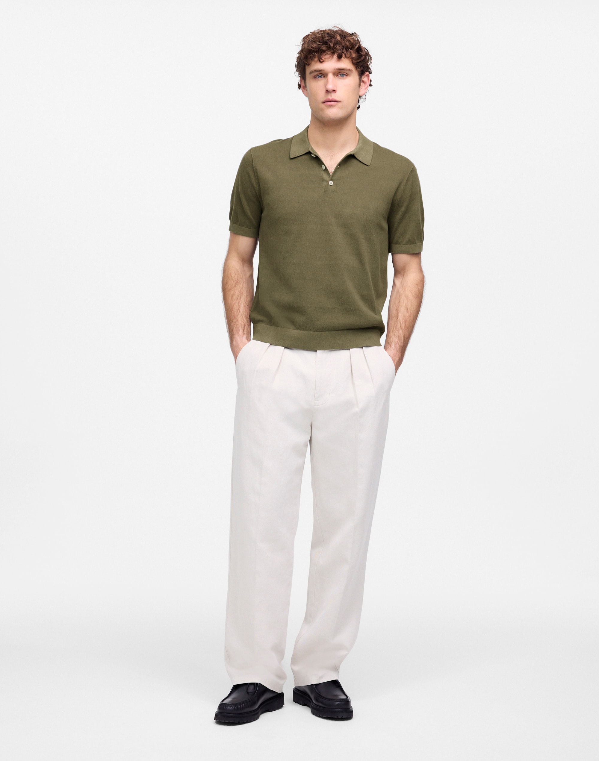 Three-Button Sweater Polo Shirt