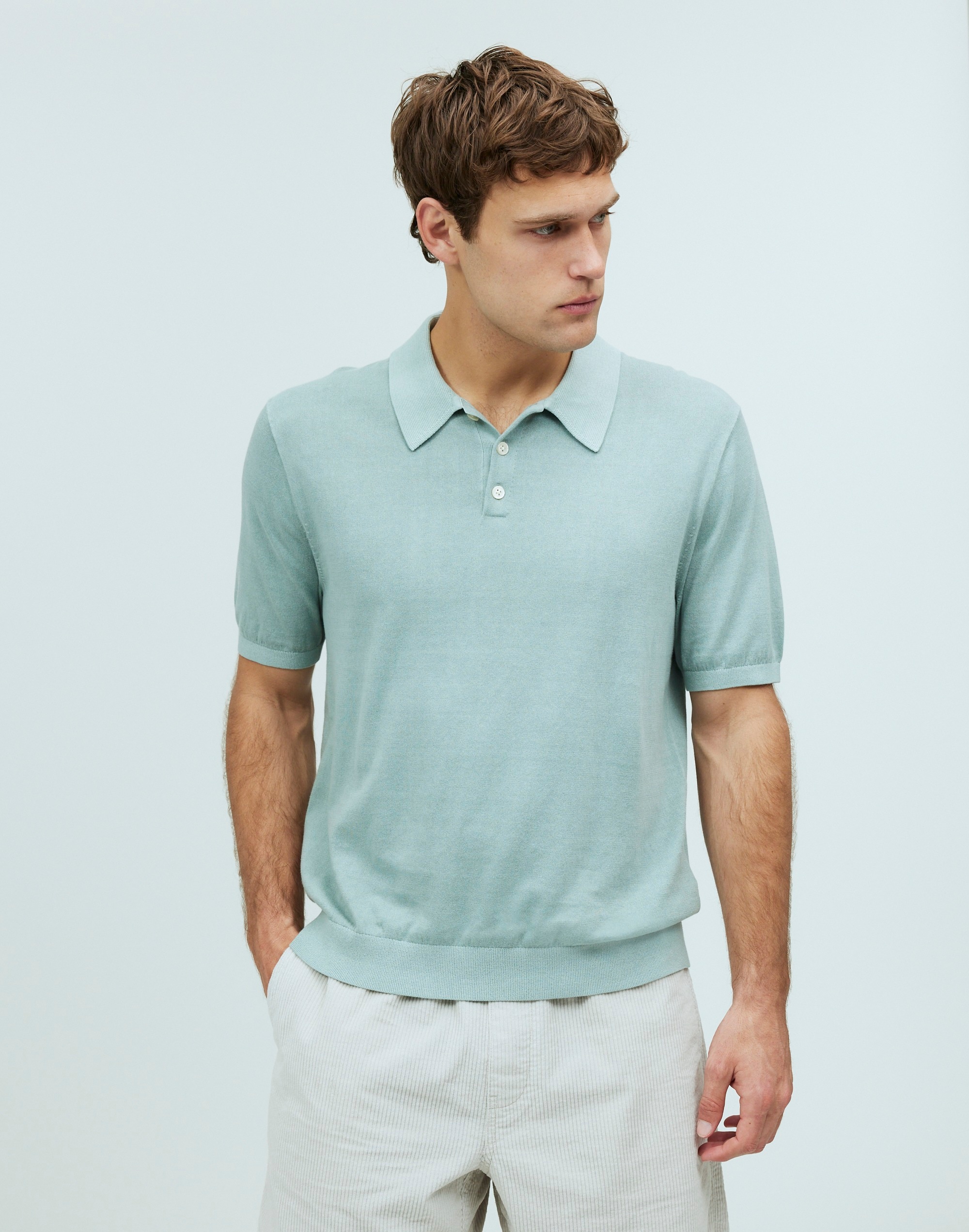 Shop Mw Three-button Sweater Polo Shirt In Porous Grey
