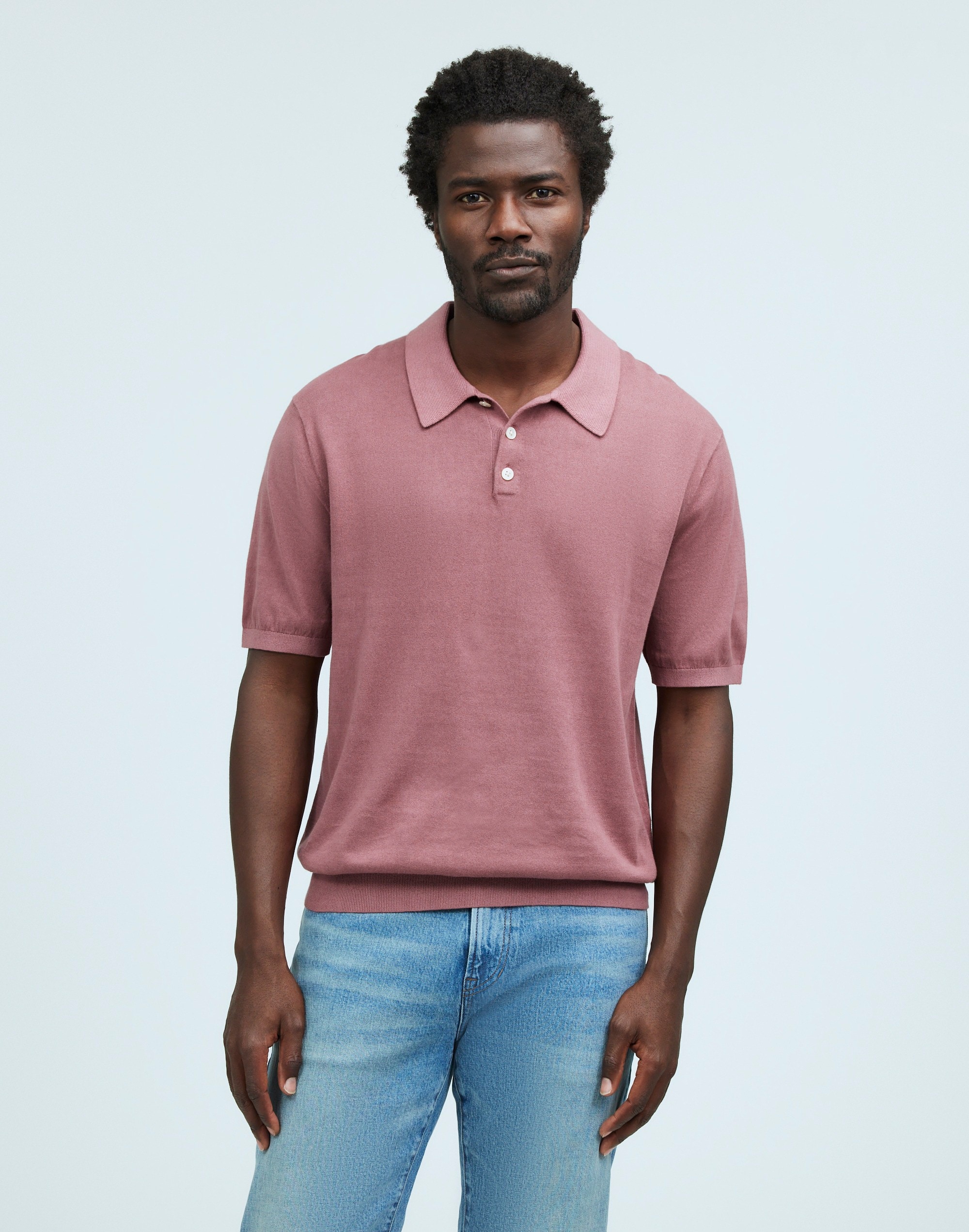 Mw Three-button Sweater Polo Shirt In Pink