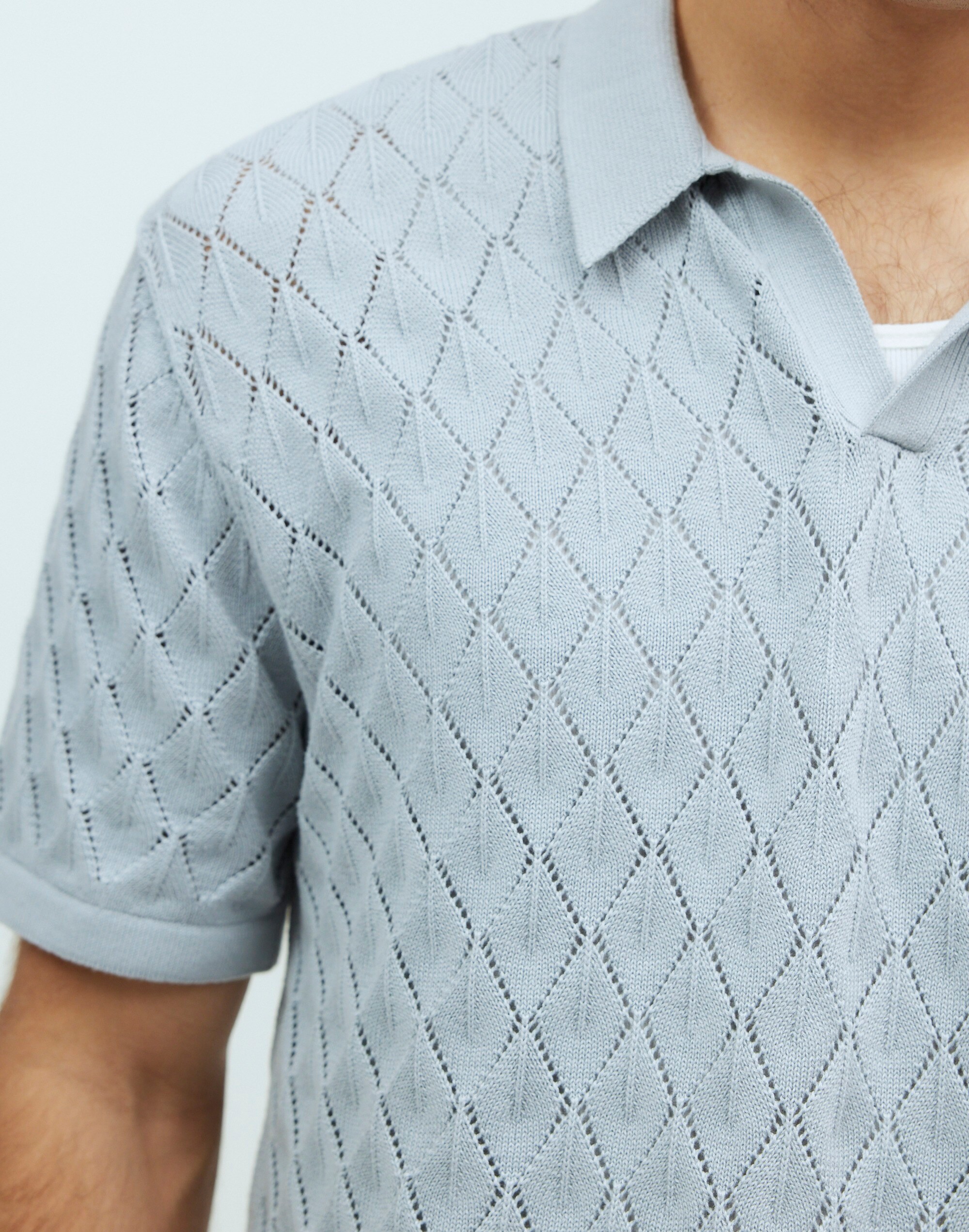 Johnny-Collar Sweater Polo Shirt in Diamond Stitch | Madewell