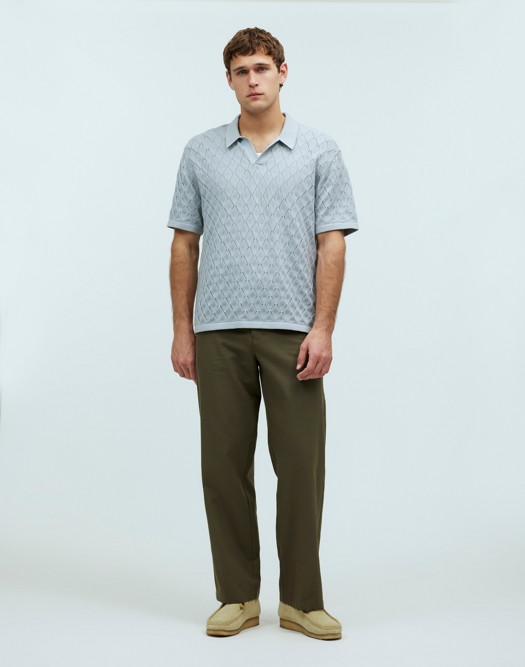 Mw Johnny-collar Sweater Polo Shirt In Glassware Blue