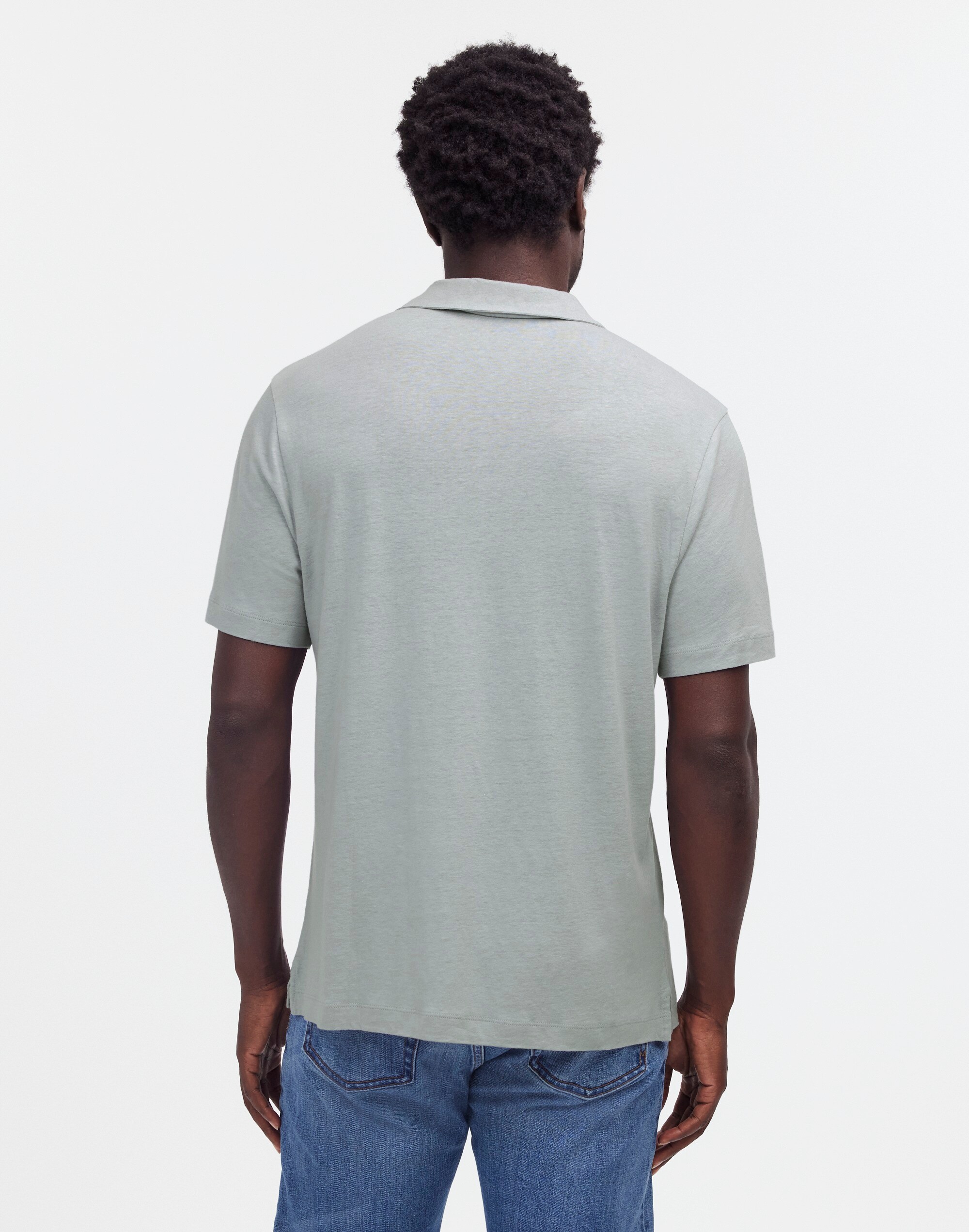 Linen-Blend Johnny-Collar Knit Polo Shirt