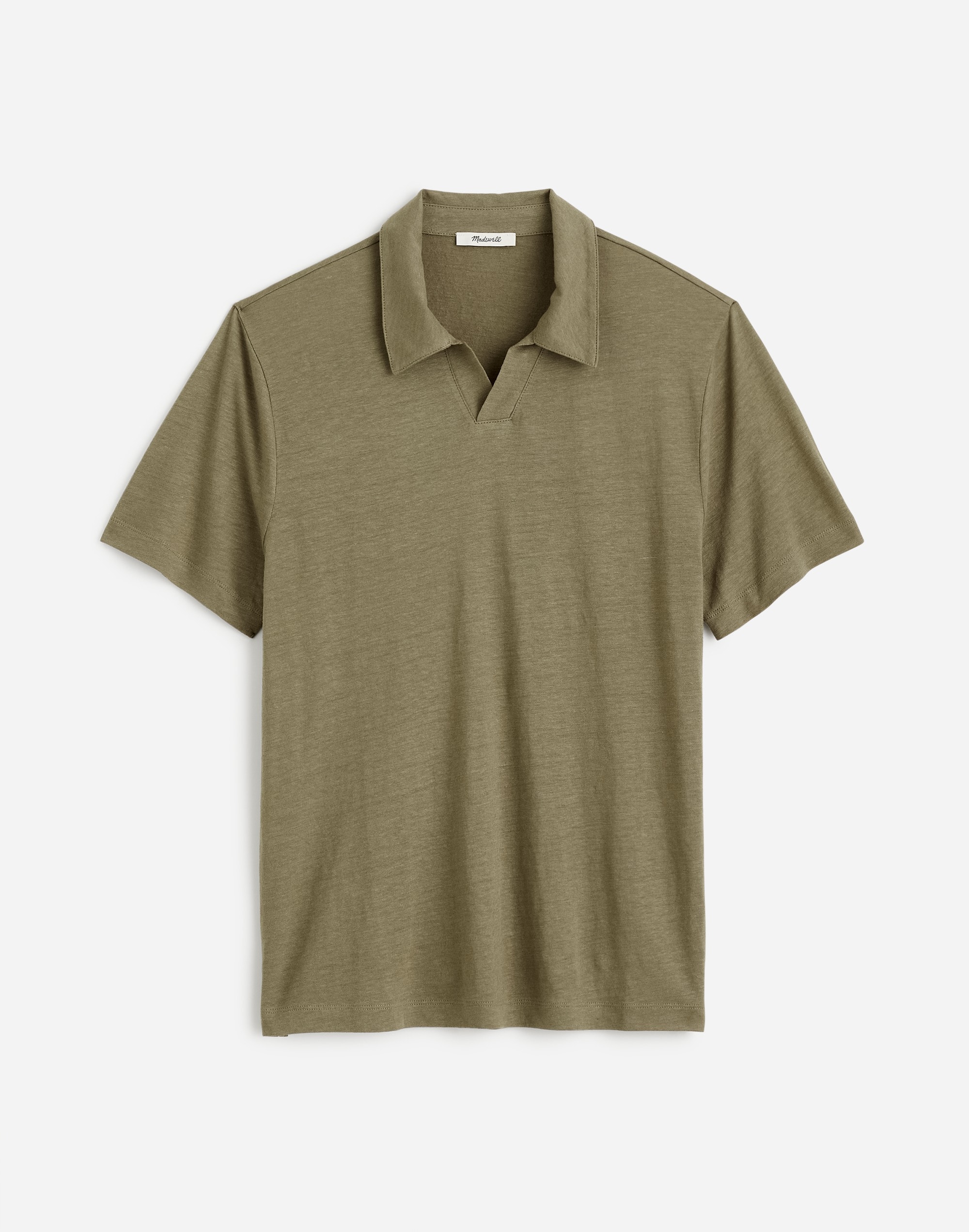 Linen-Blend Johnny-Collar Knit Polo Shirt