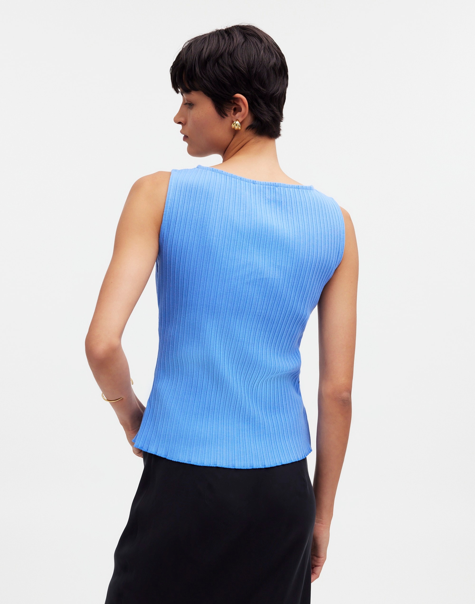 Ribbed Boatneck Tank in celeste image 4