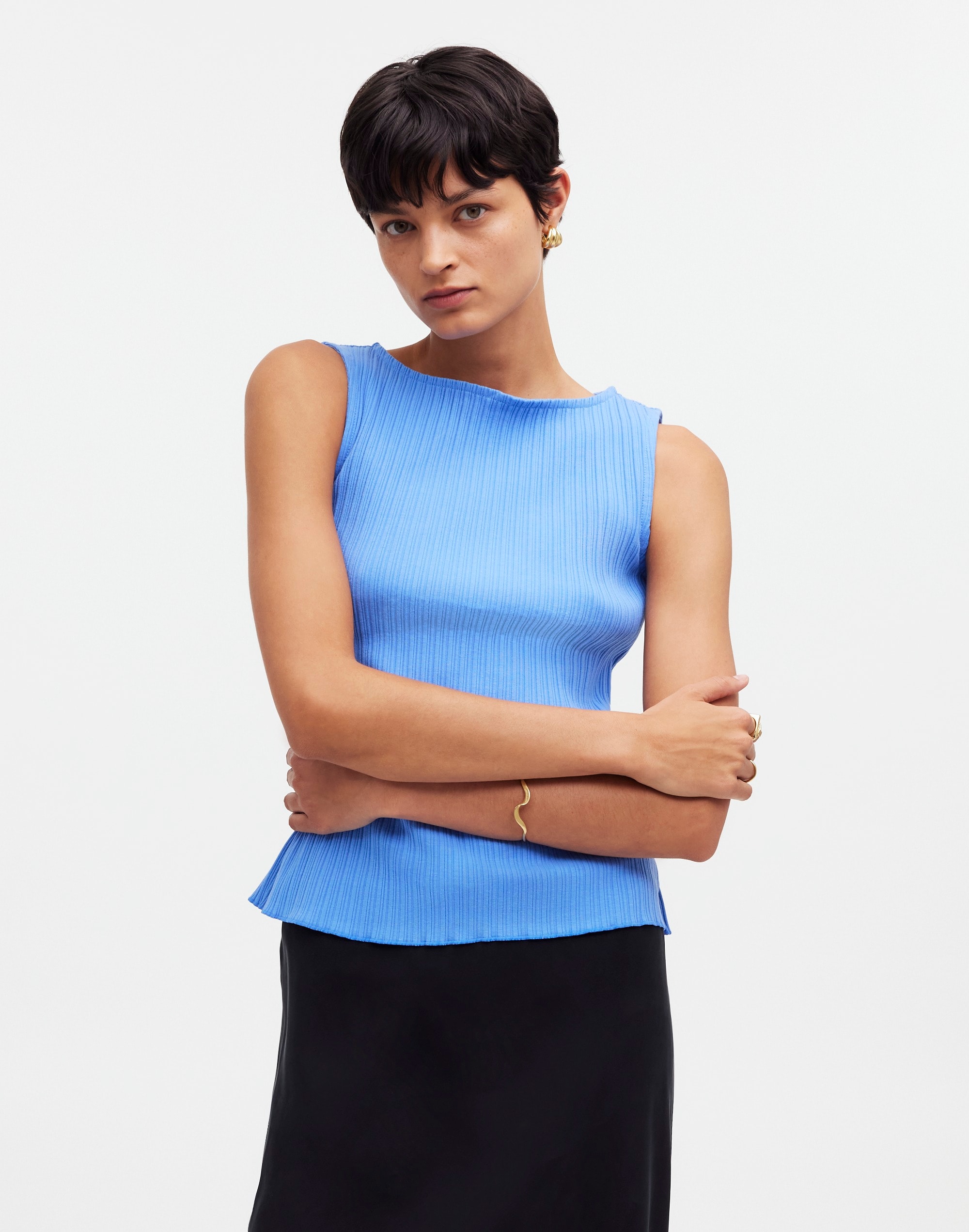 Ribbed Boatneck Tank in celeste image 1