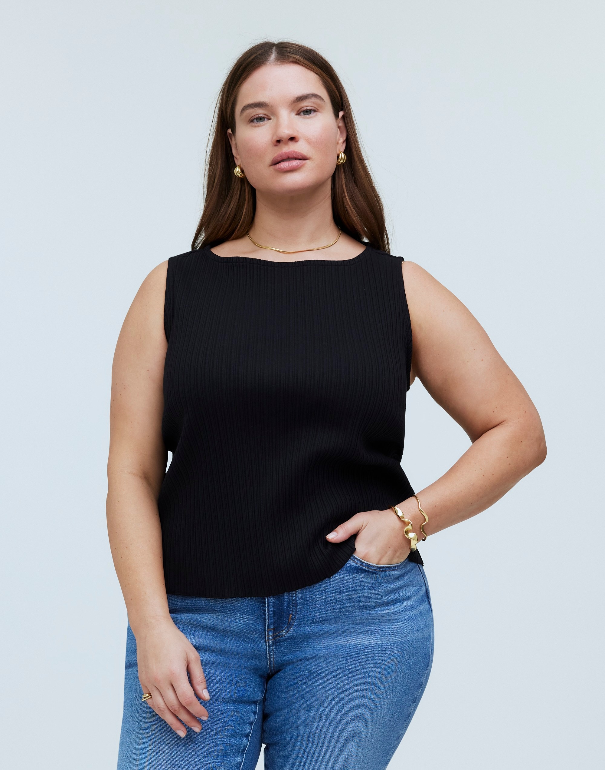 plus ribbed boatneck tank